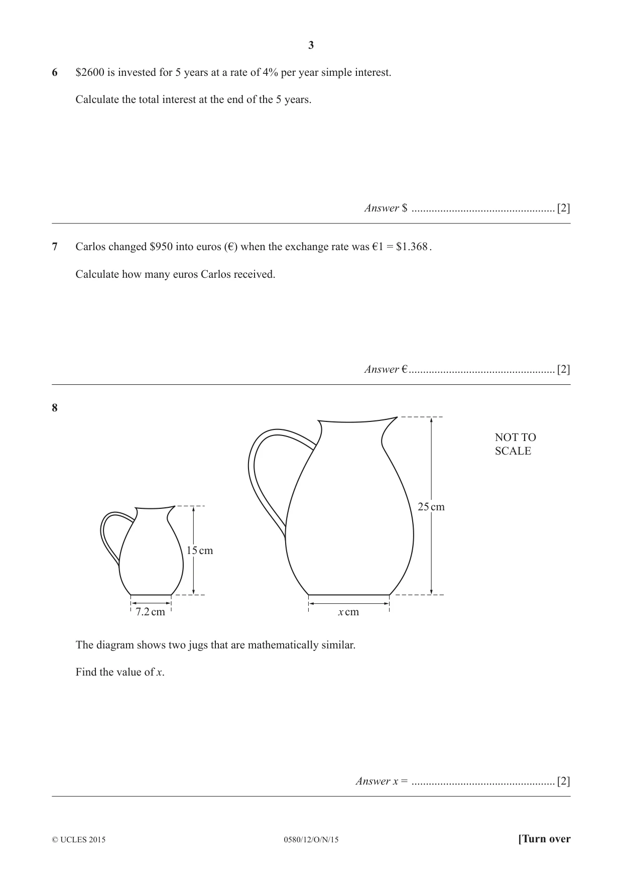 Cambridge IGCSE Mathematics 0580 2015 Oct/Nov Paper 1 · Variant 2 question paper, page 3 of 12