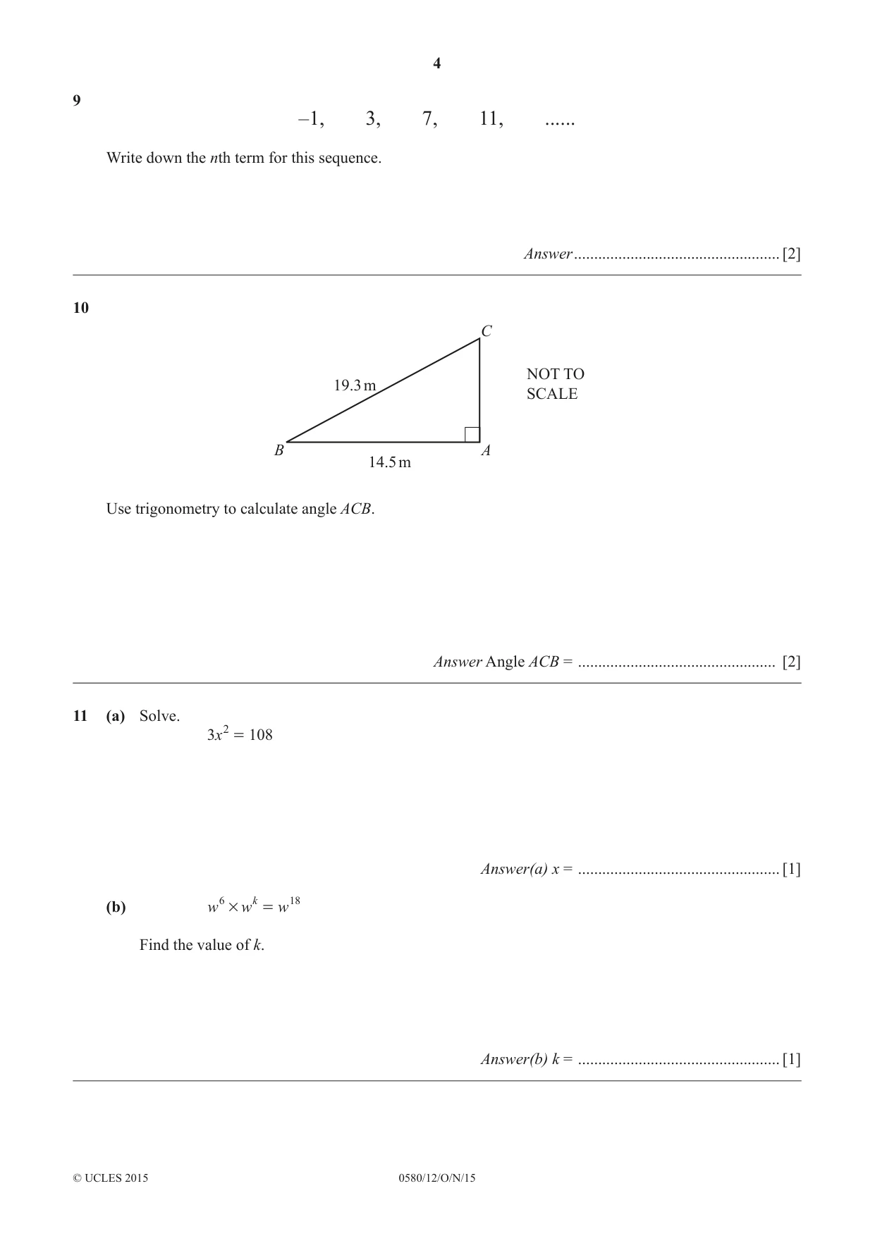 Cambridge IGCSE Mathematics 0580 2015 Oct/Nov Paper 1 · Variant 2 question paper, page 4 of 12