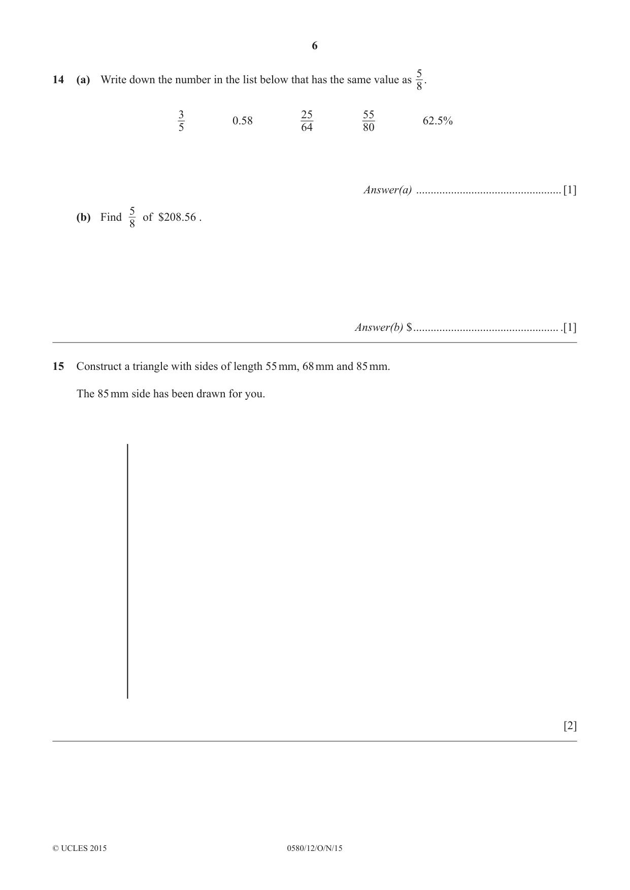 Cambridge IGCSE Mathematics 0580 2015 Oct/Nov Paper 1 · Variant 2 question paper, page 6 of 12