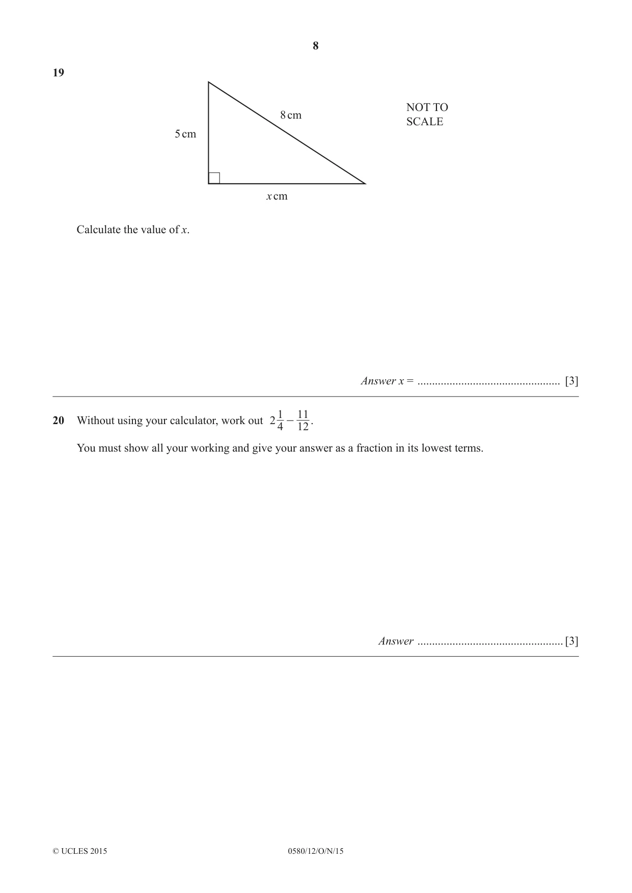 Cambridge IGCSE Mathematics 0580 2015 Oct/Nov Paper 1 · Variant 2 question paper, page 8 of 12