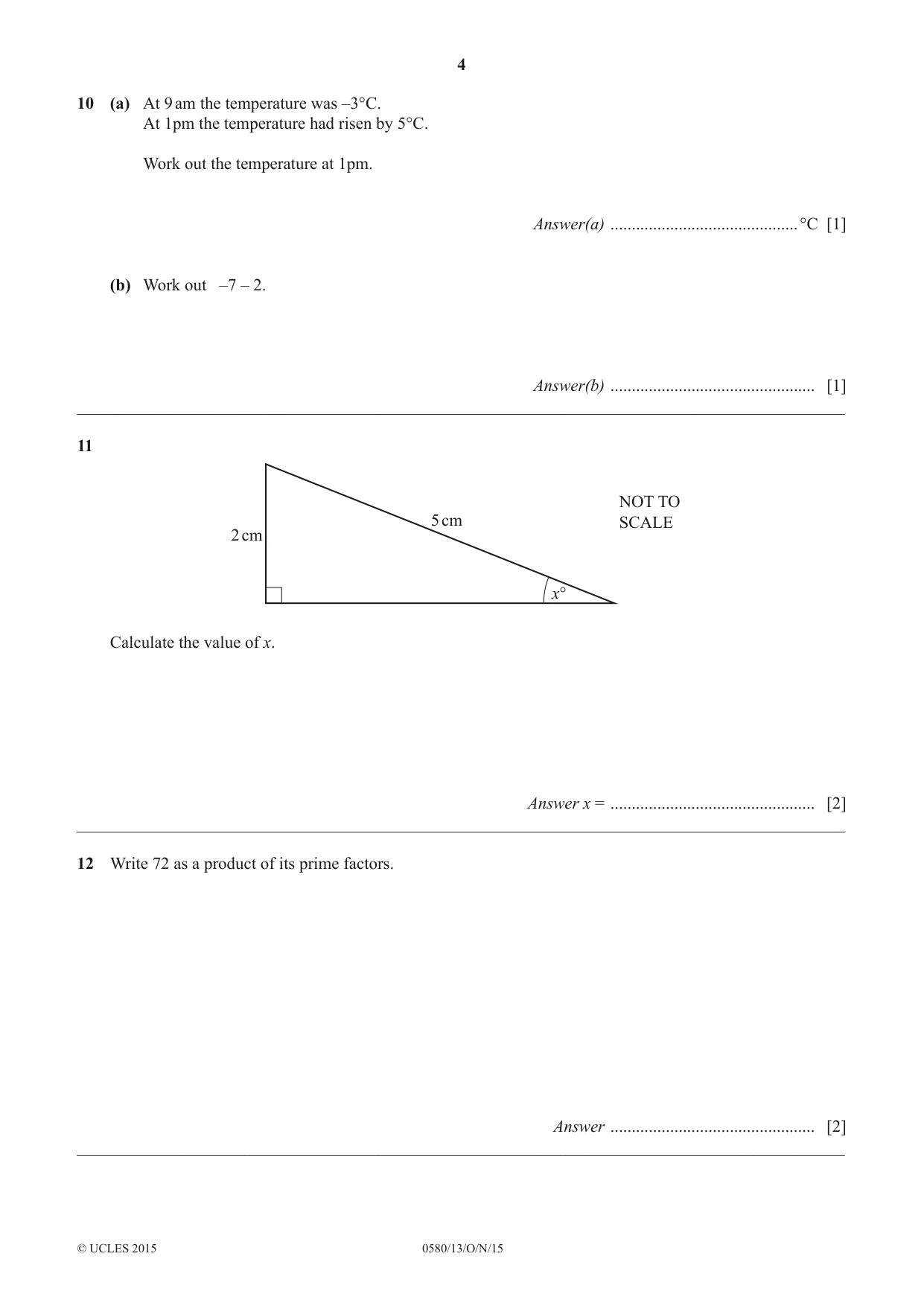 Cambridge IGCSE Mathematics 0580 2015 Oct/Nov Paper 1 · Variant 3 question paper, page 4 of 12