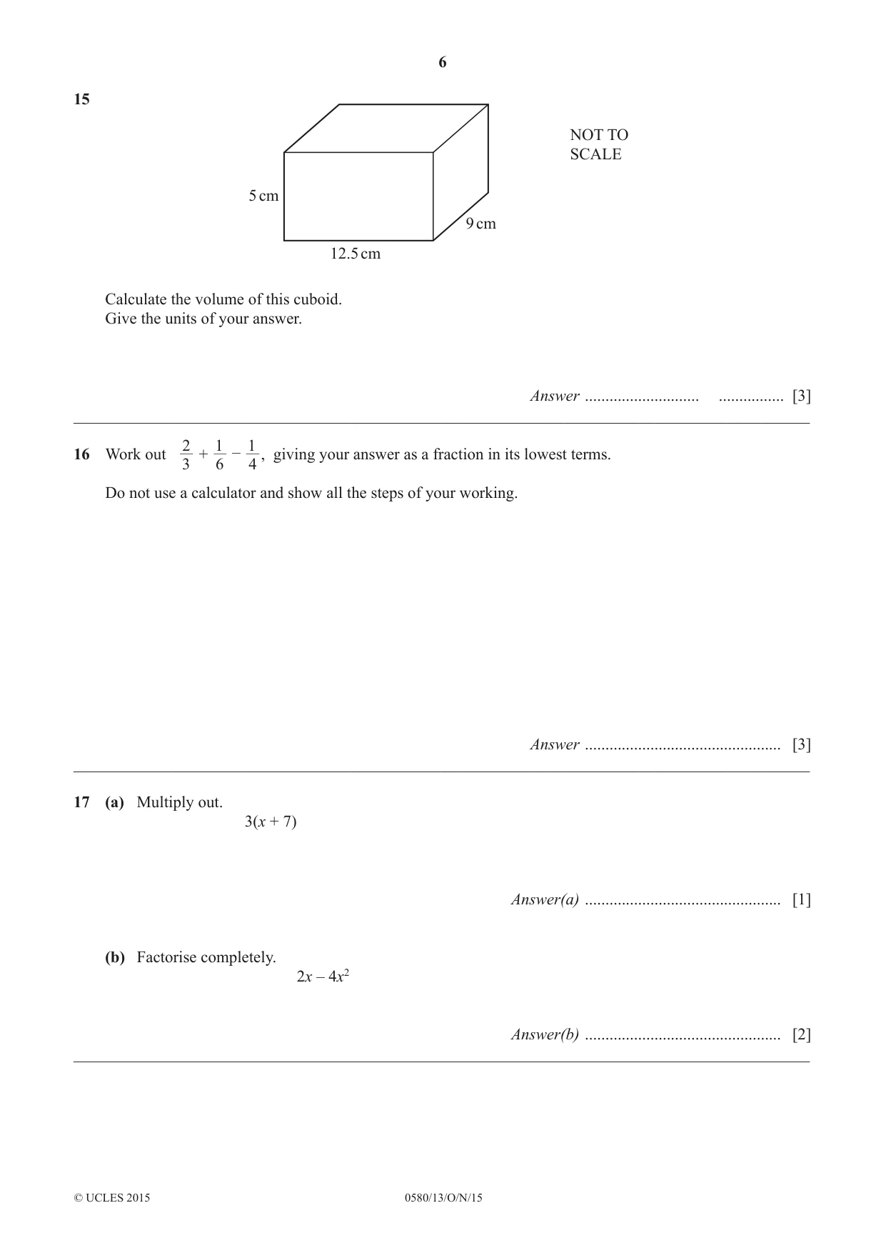 Cambridge IGCSE Mathematics 0580 2015 Oct/Nov Paper 1 · Variant 3 question paper, page 6 of 12