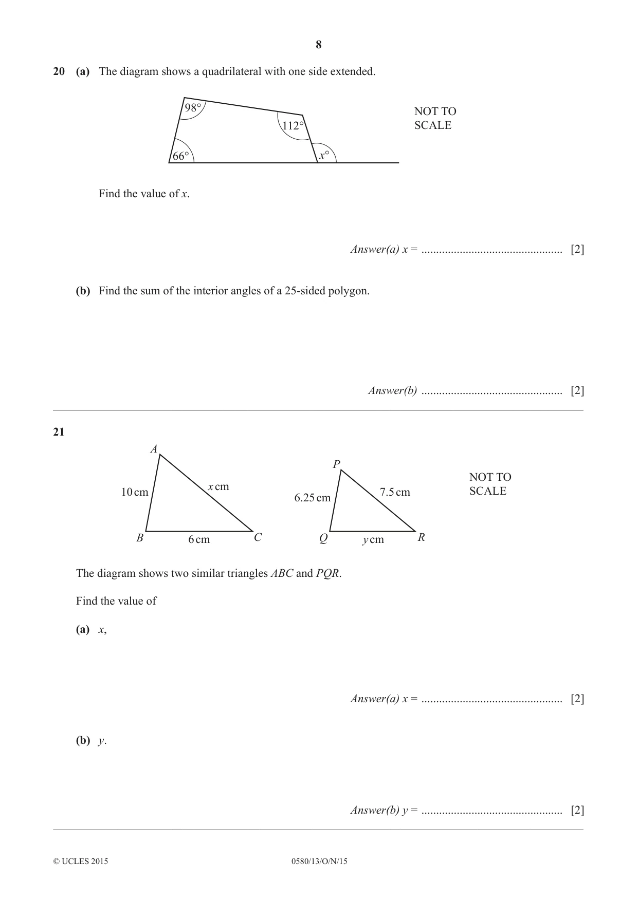 Cambridge IGCSE Mathematics 0580 2015 Oct/Nov Paper 1 · Variant 3 question paper, page 8 of 12