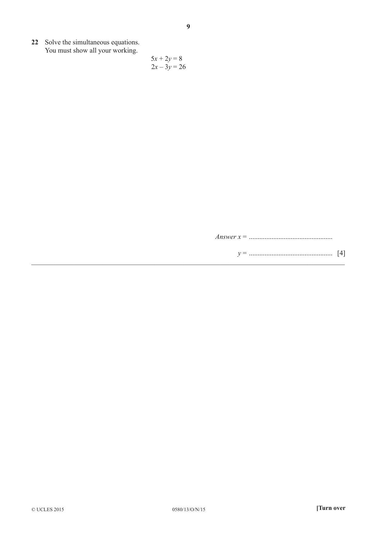 Cambridge IGCSE Mathematics 0580 2015 Oct/Nov Paper 1 · Variant 3 question paper, page 9 of 12