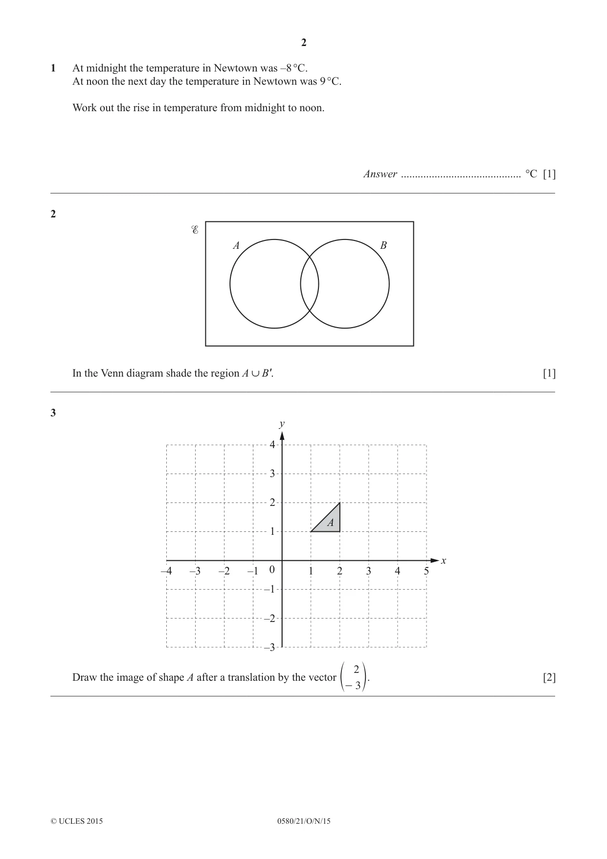Cambridge IGCSE Mathematics 0580 2015 Oct/Nov Paper 2 · Variant 1 question paper, page 2 of 12