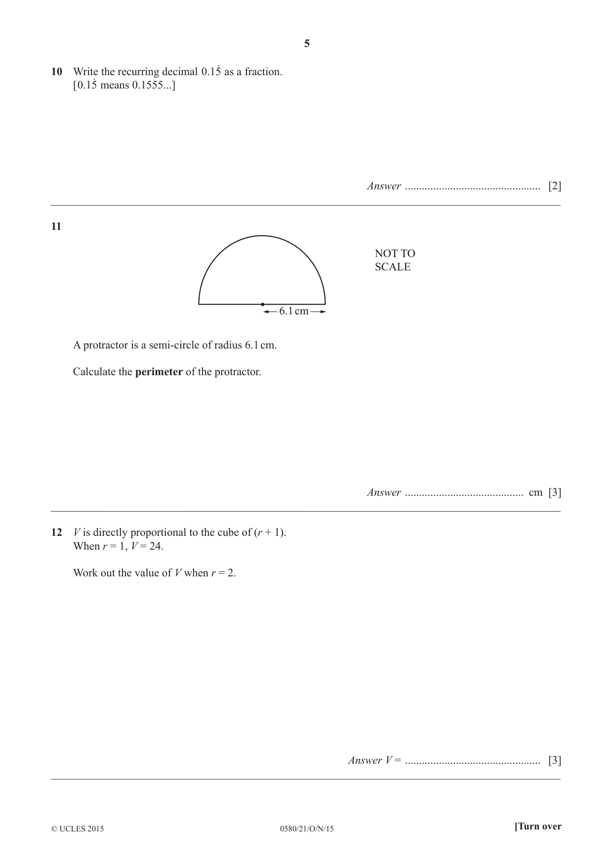 Cambridge IGCSE Mathematics 0580 2015 Oct/Nov Paper 2 · Variant 1 question paper, page 5 of 12