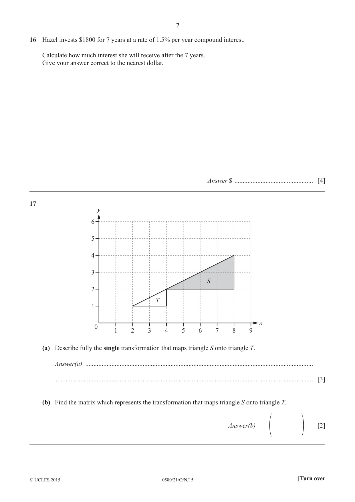 Cambridge IGCSE Mathematics 0580 2015 Oct/Nov Paper 2 · Variant 1 question paper, page 7 of 12