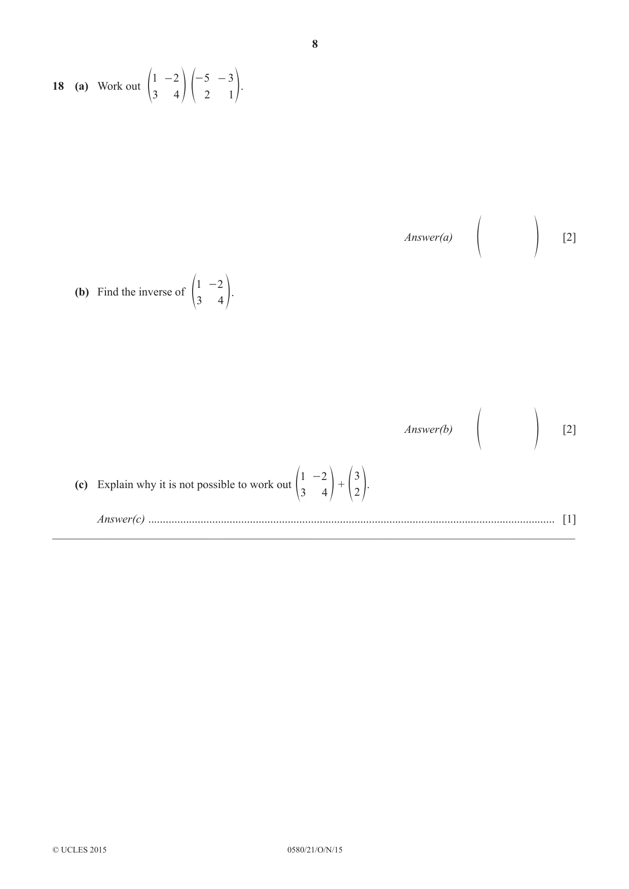 Cambridge IGCSE Mathematics 0580 2015 Oct/Nov Paper 2 · Variant 1 question paper, page 8 of 12