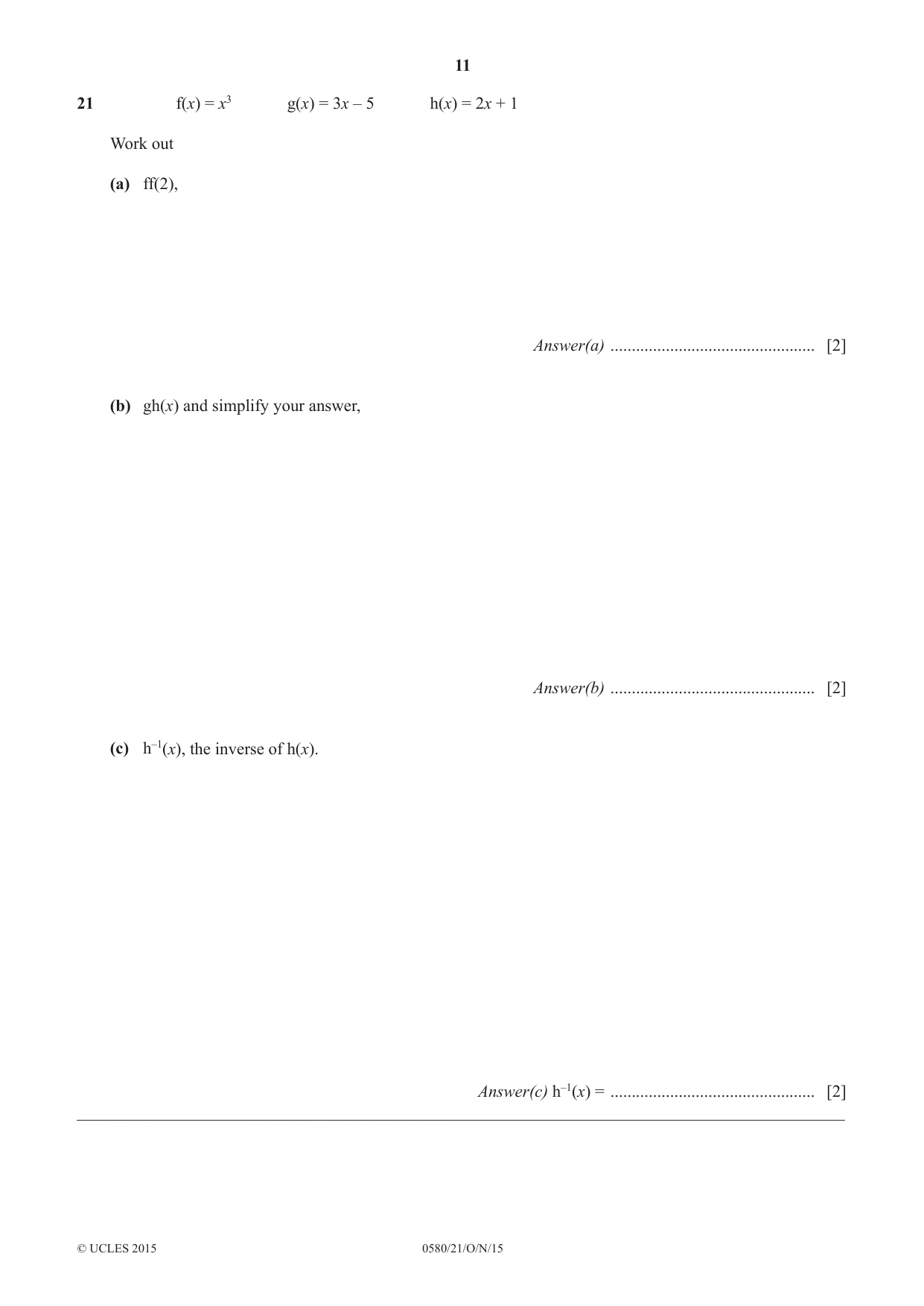 Cambridge IGCSE Mathematics 0580 2015 Oct/Nov Paper 2 · Variant 1 question paper, page 11 of 12
