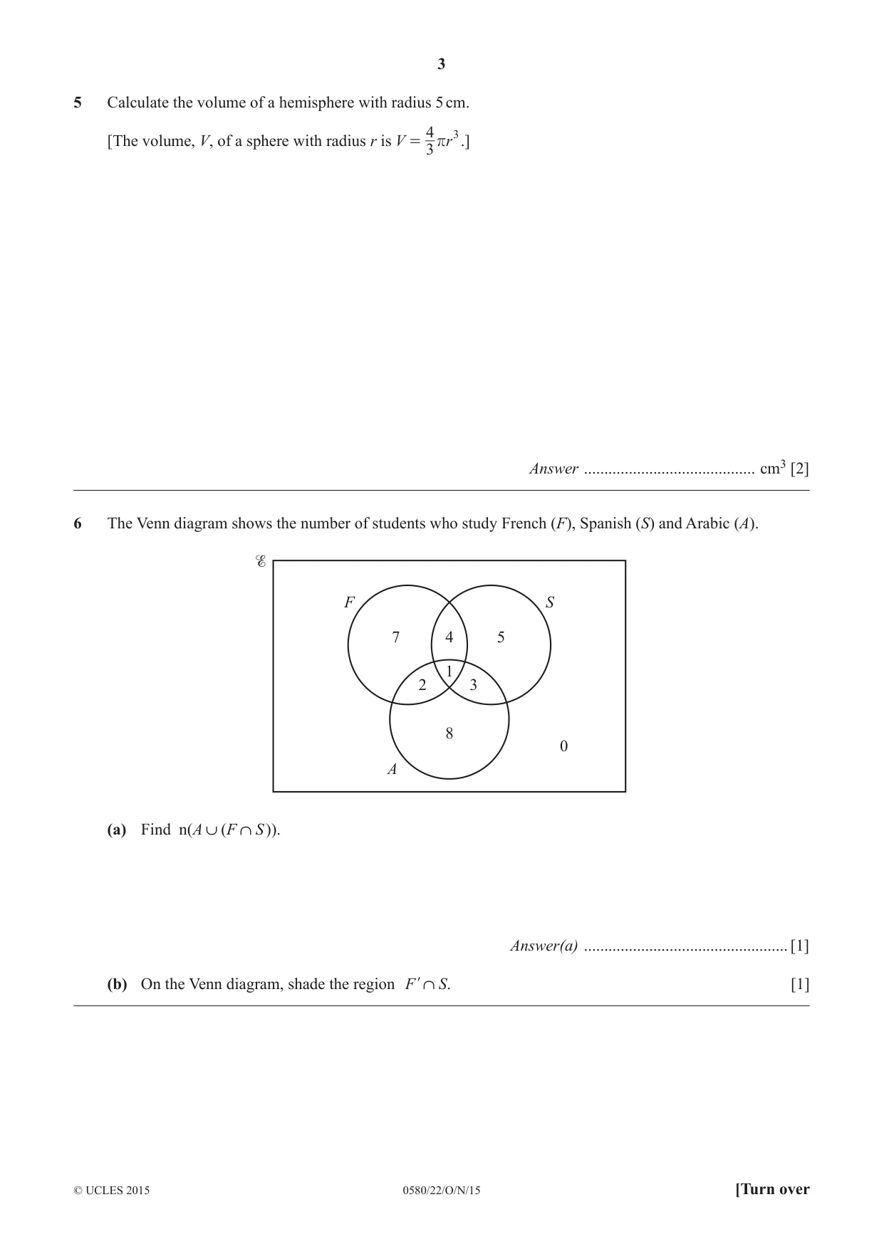 Cambridge IGCSE Mathematics 0580 2015 Oct/Nov Paper 2 · Variant 2 question paper, page 3 of 12