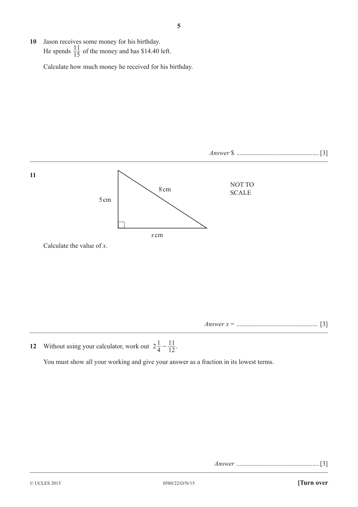 Cambridge IGCSE Mathematics 0580 2015 Oct/Nov Paper 2 · Variant 2 question paper, page 5 of 12
