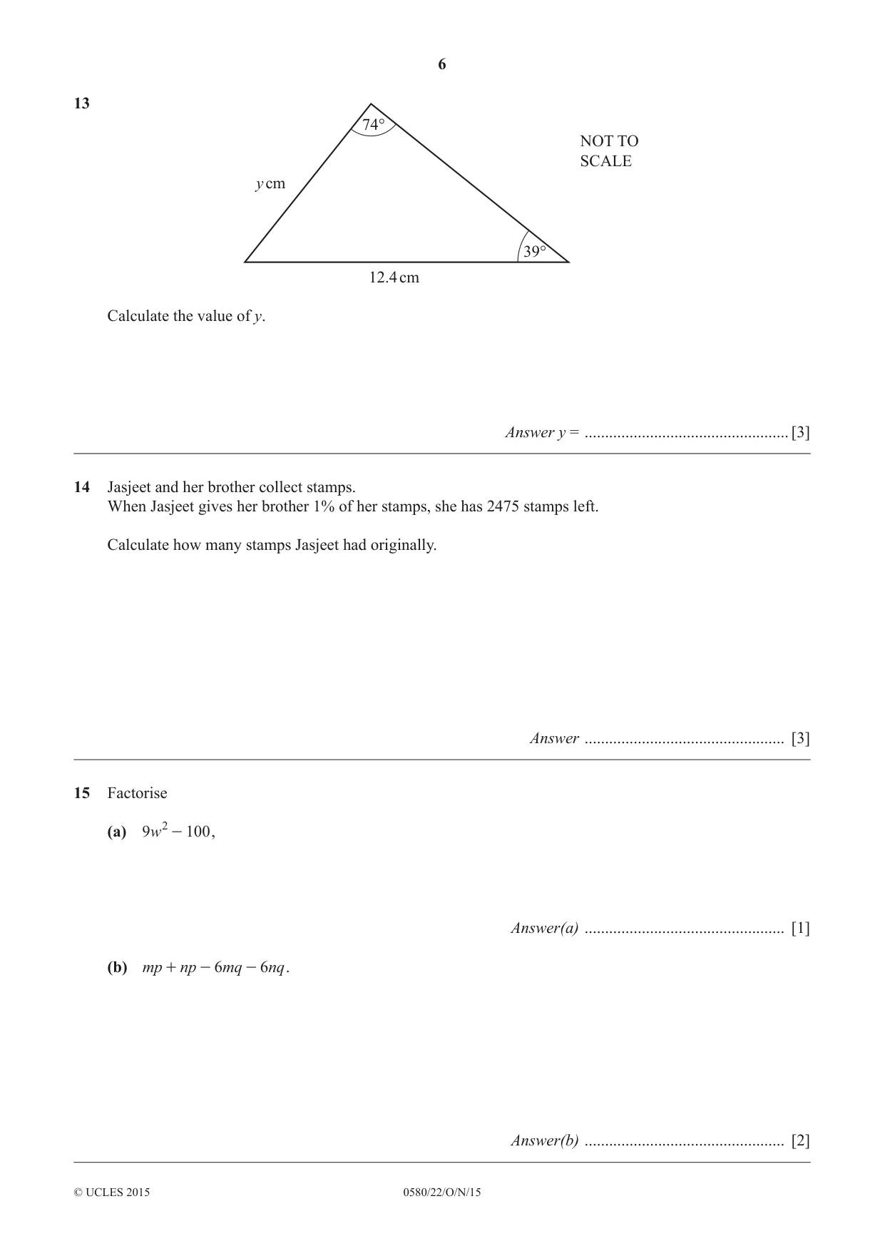 Cambridge IGCSE Mathematics 0580 2015 Oct/Nov Paper 2 · Variant 2 question paper, page 6 of 12