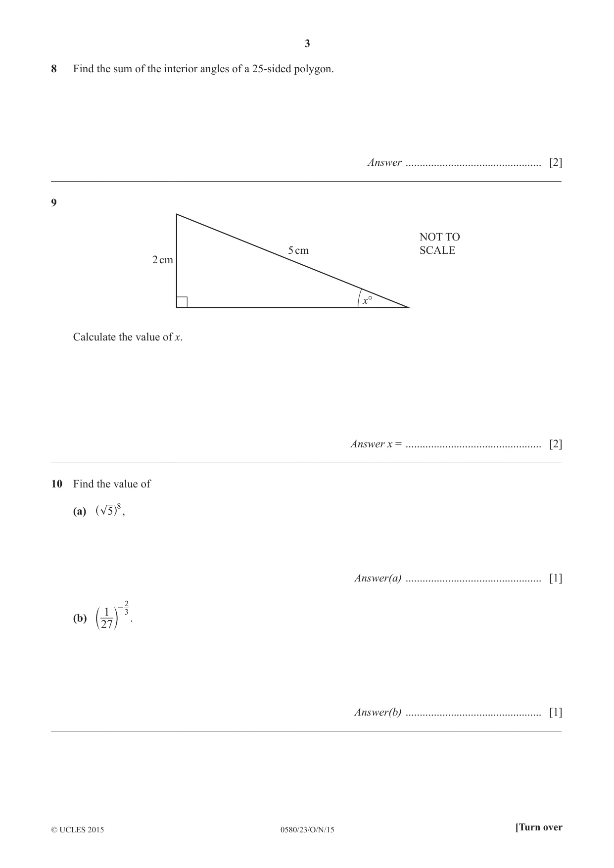 Cambridge IGCSE Mathematics 0580 2015 Oct/Nov Paper 2 · Variant 3 question paper, page 3 of 12