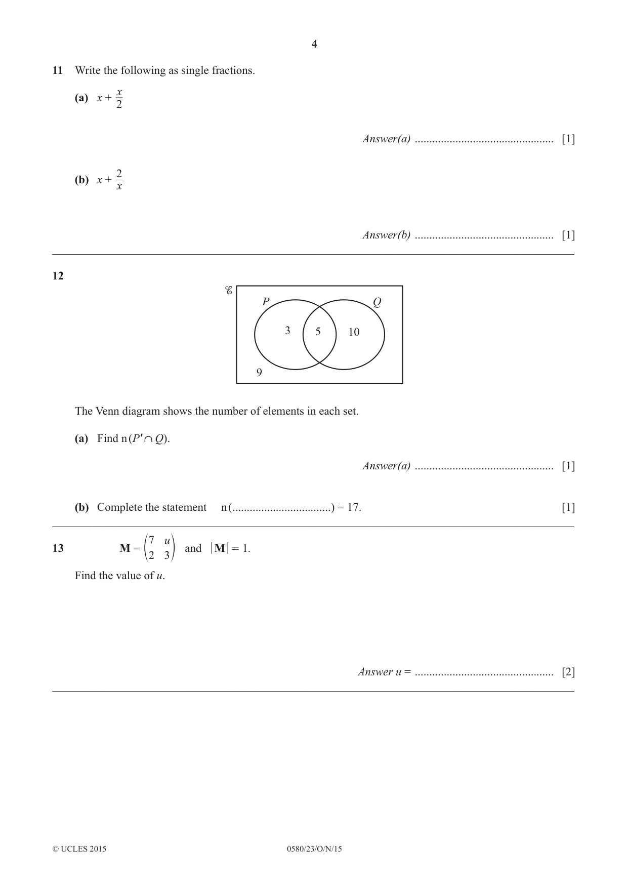 Cambridge IGCSE Mathematics 0580 2015 Oct/Nov Paper 2 · Variant 3 question paper, page 4 of 12