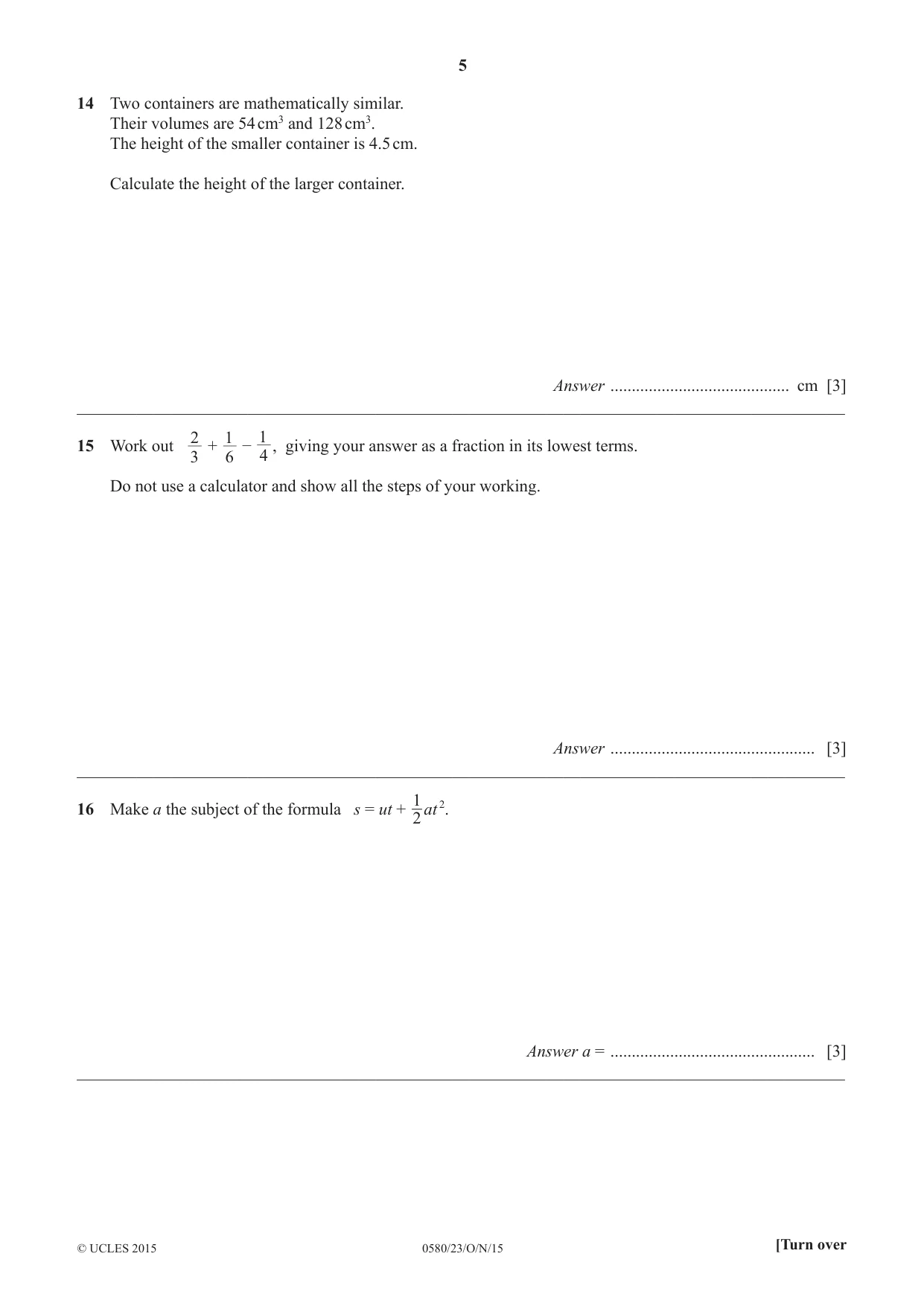 Cambridge IGCSE Mathematics 0580 2015 Oct/Nov Paper 2 · Variant 3 question paper, page 5 of 12