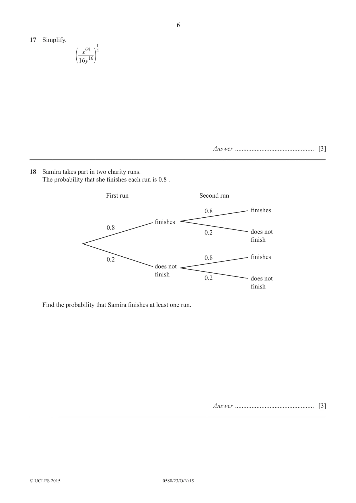 Cambridge IGCSE Mathematics 0580 2015 Oct/Nov Paper 2 · Variant 3 question paper, page 6 of 12