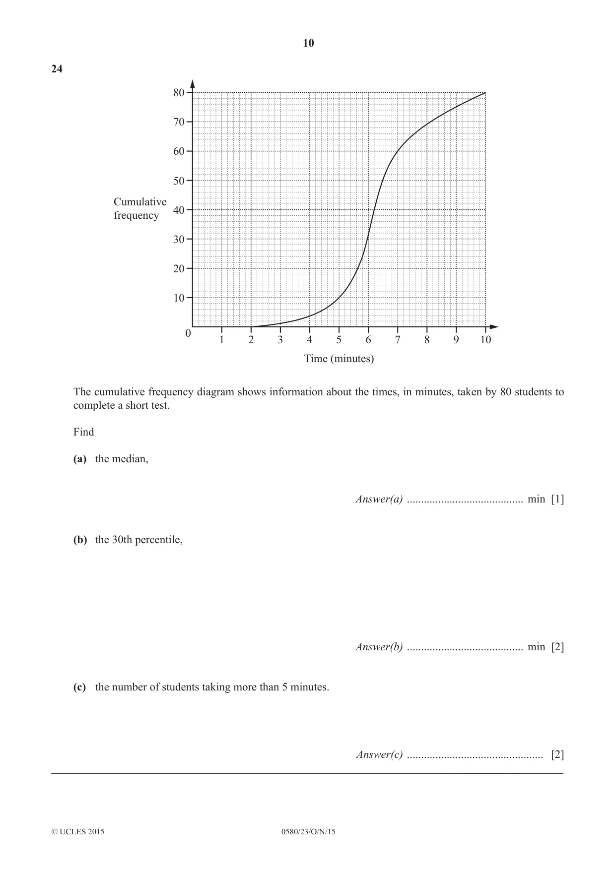 Cambridge IGCSE Mathematics 0580 2015 Oct/Nov Paper 2 · Variant 3 question paper, page 10 of 12