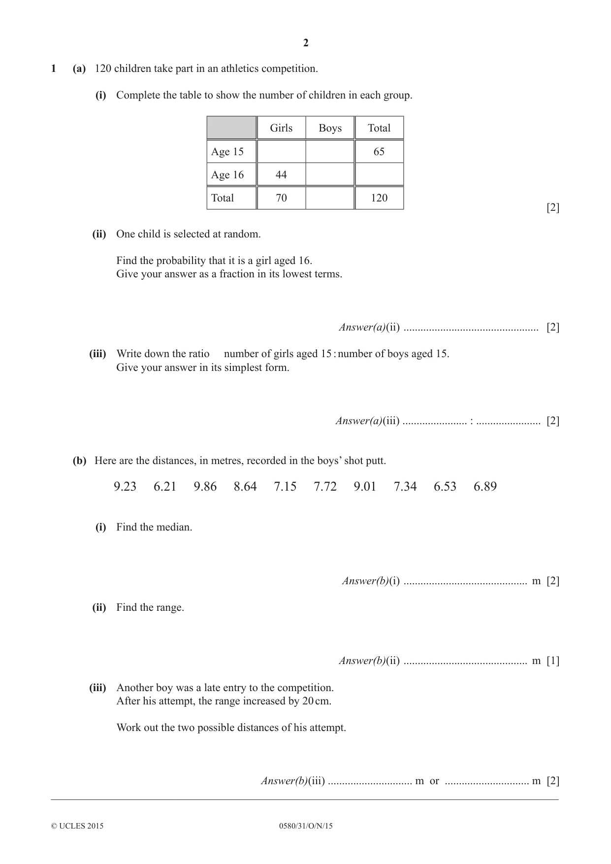 Cambridge IGCSE Mathematics 0580 2015 Oct/Nov Paper 3 · Variant 1 question paper, page 2 of 16