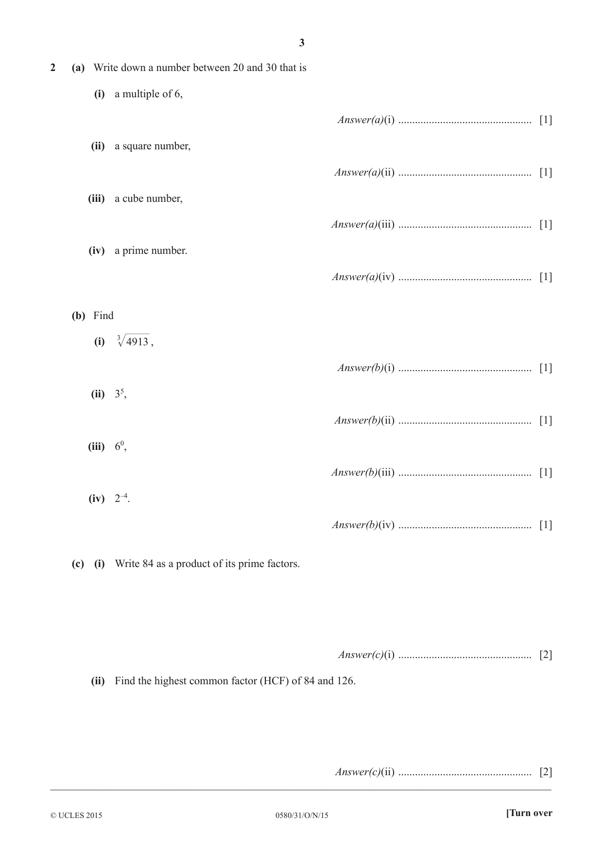 Cambridge IGCSE Mathematics 0580 2015 Oct/Nov Paper 3 · Variant 1 question paper, page 3 of 16