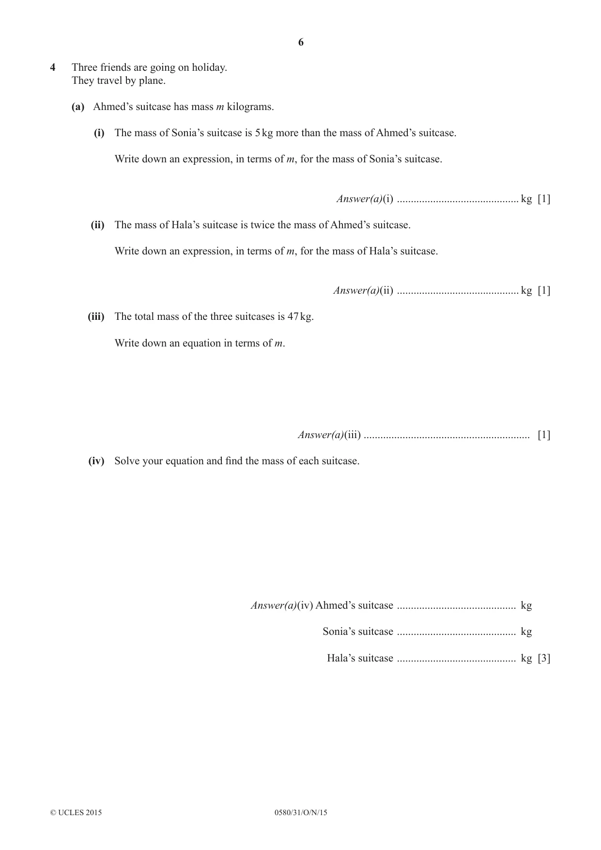 Cambridge IGCSE Mathematics 0580 2015 Oct/Nov Paper 3 · Variant 1 question paper, page 6 of 16