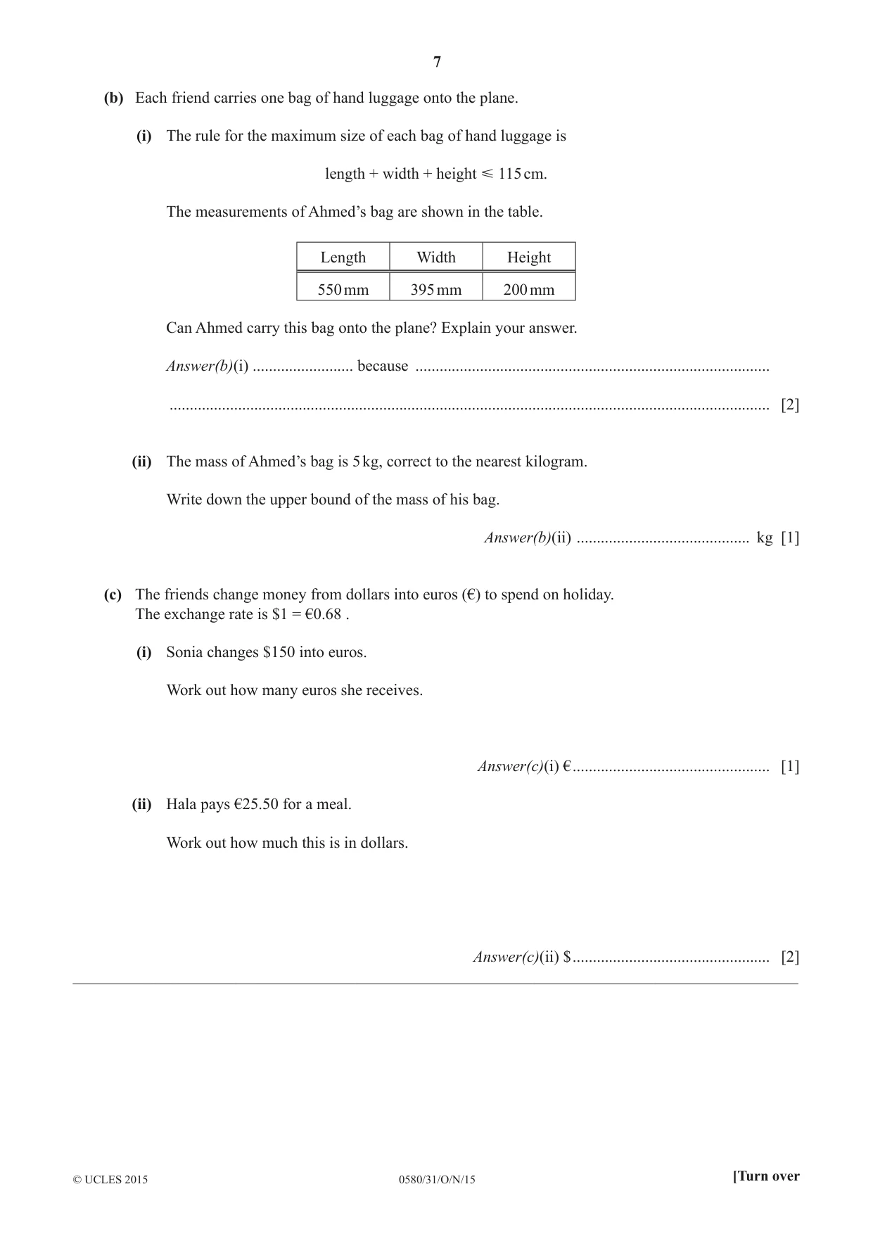 Cambridge IGCSE Mathematics 0580 2015 Oct/Nov Paper 3 · Variant 1 question paper, page 7 of 16