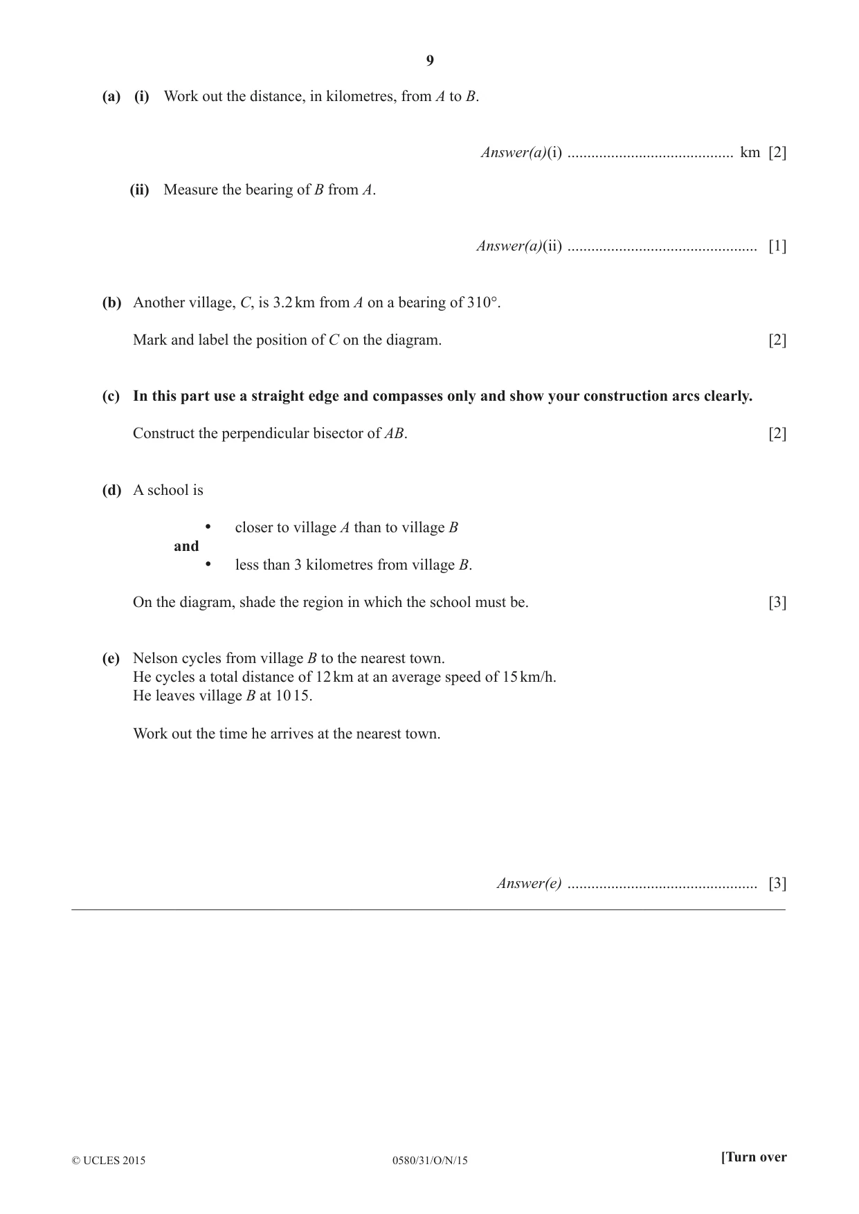 Cambridge IGCSE Mathematics 0580 2015 Oct/Nov Paper 3 · Variant 1 question paper, page 9 of 16
