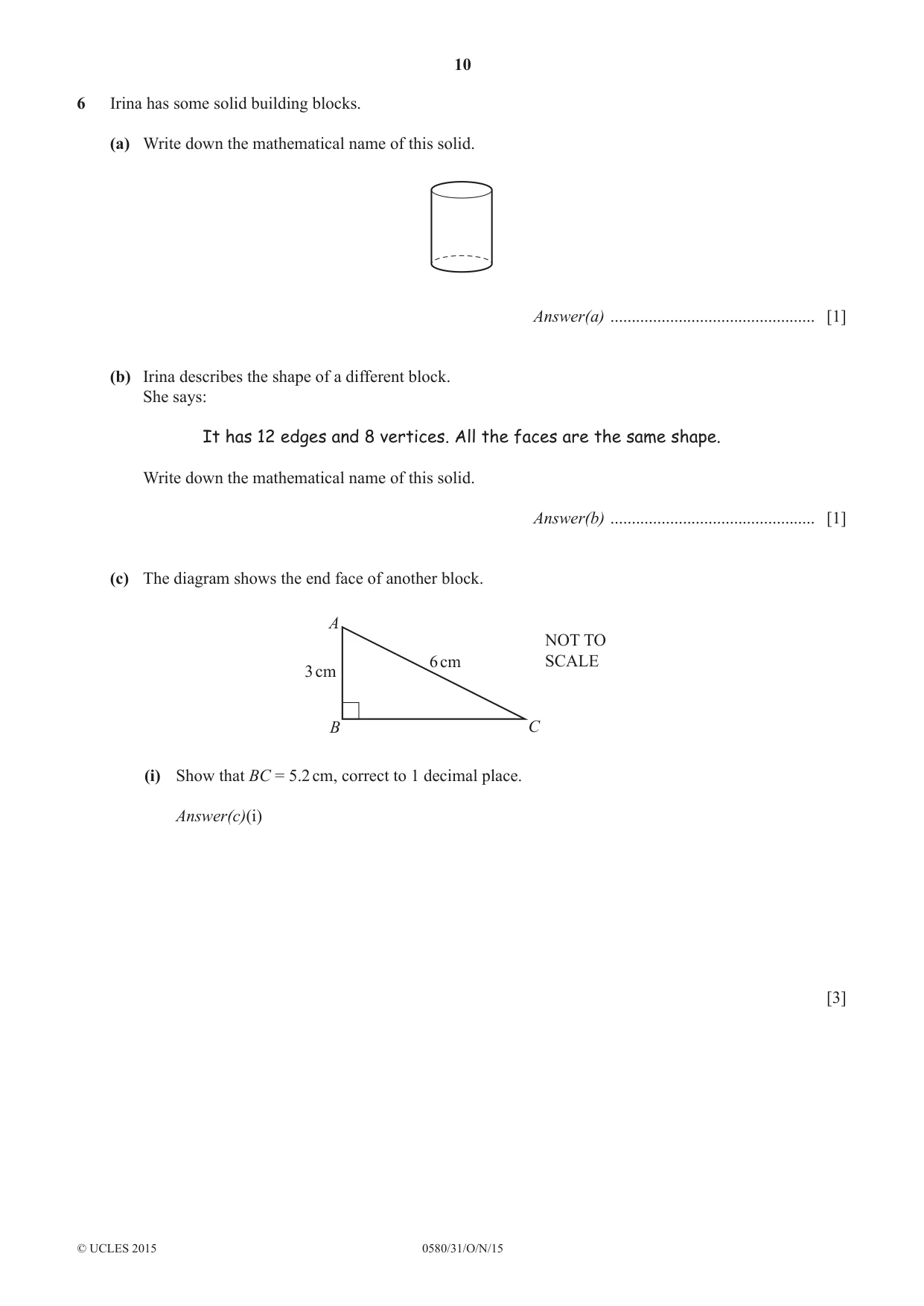 Cambridge IGCSE Mathematics 0580 2015 Oct/Nov Paper 3 · Variant 1 question paper, page 10 of 16