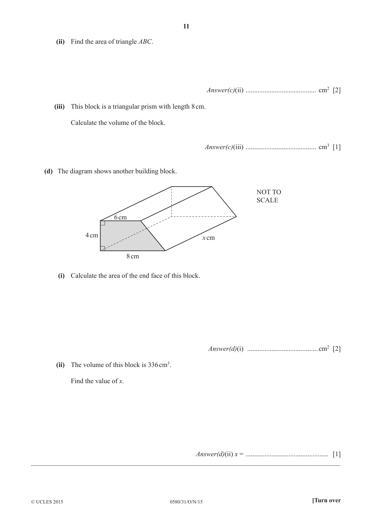 Cambridge IGCSE Mathematics 0580 2015 Oct/Nov Paper 3 · Variant 1 question paper, page 11 of 16