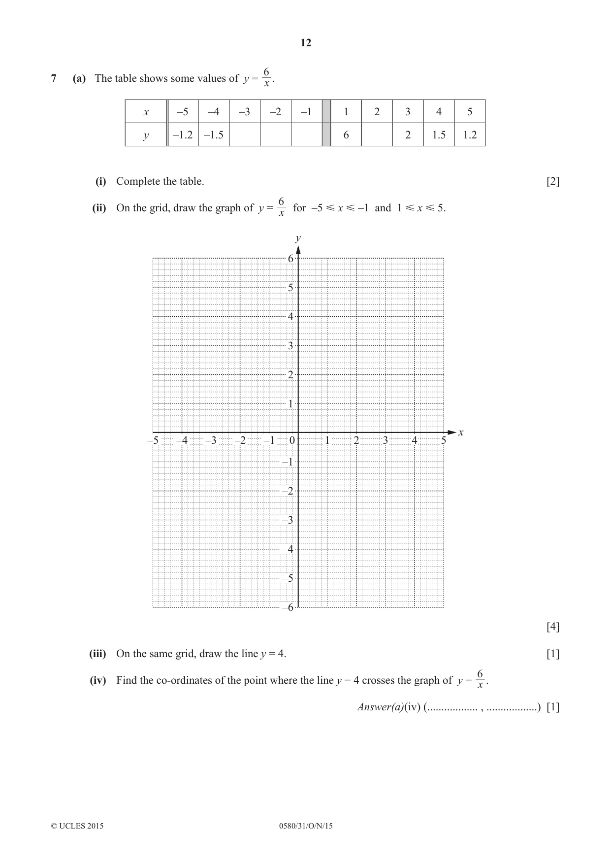 Cambridge IGCSE Mathematics 0580 2015 Oct/Nov Paper 3 · Variant 1 question paper, page 12 of 16