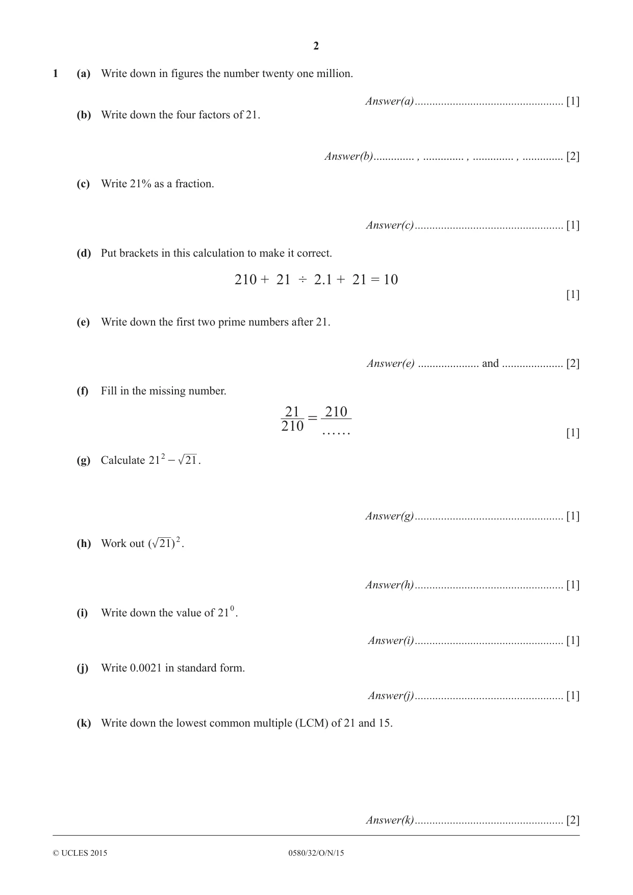 Cambridge IGCSE Mathematics 0580 2015 Oct/Nov Paper 3 · Variant 2 question paper, page 2 of 16