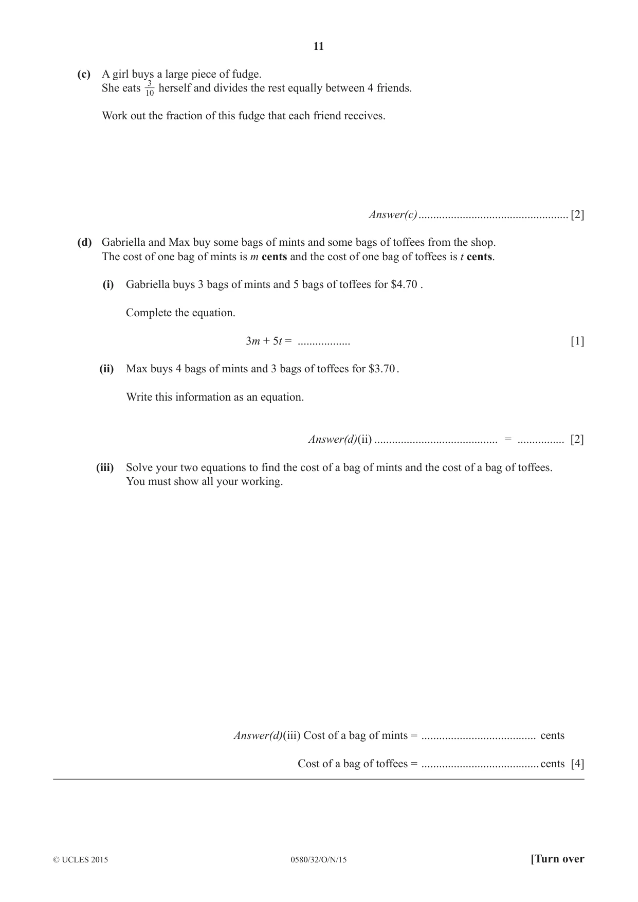 Cambridge IGCSE Mathematics 0580 2015 Oct/Nov Paper 3 · Variant 2 question paper, page 11 of 16