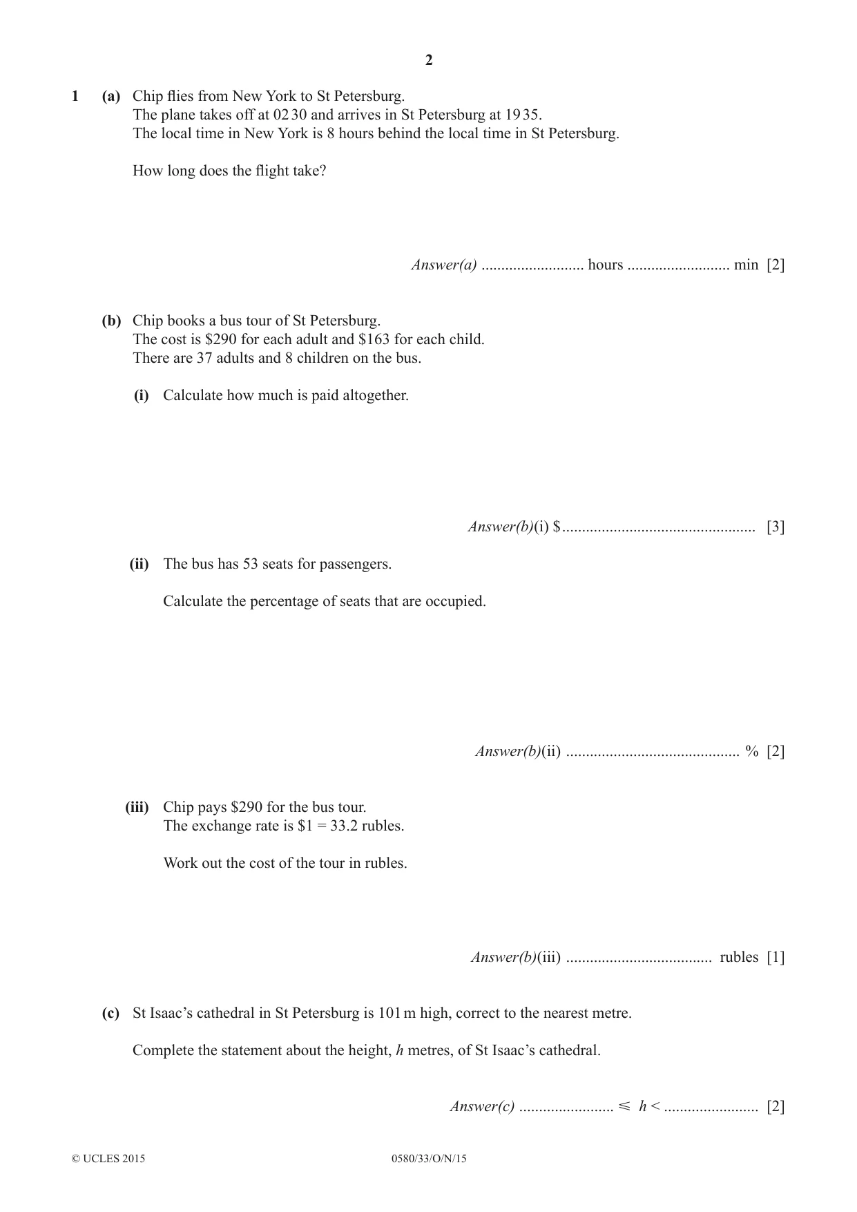 Cambridge IGCSE Mathematics 0580 2015 Oct/Nov Paper 3 · Variant 3 question paper, page 2 of 16