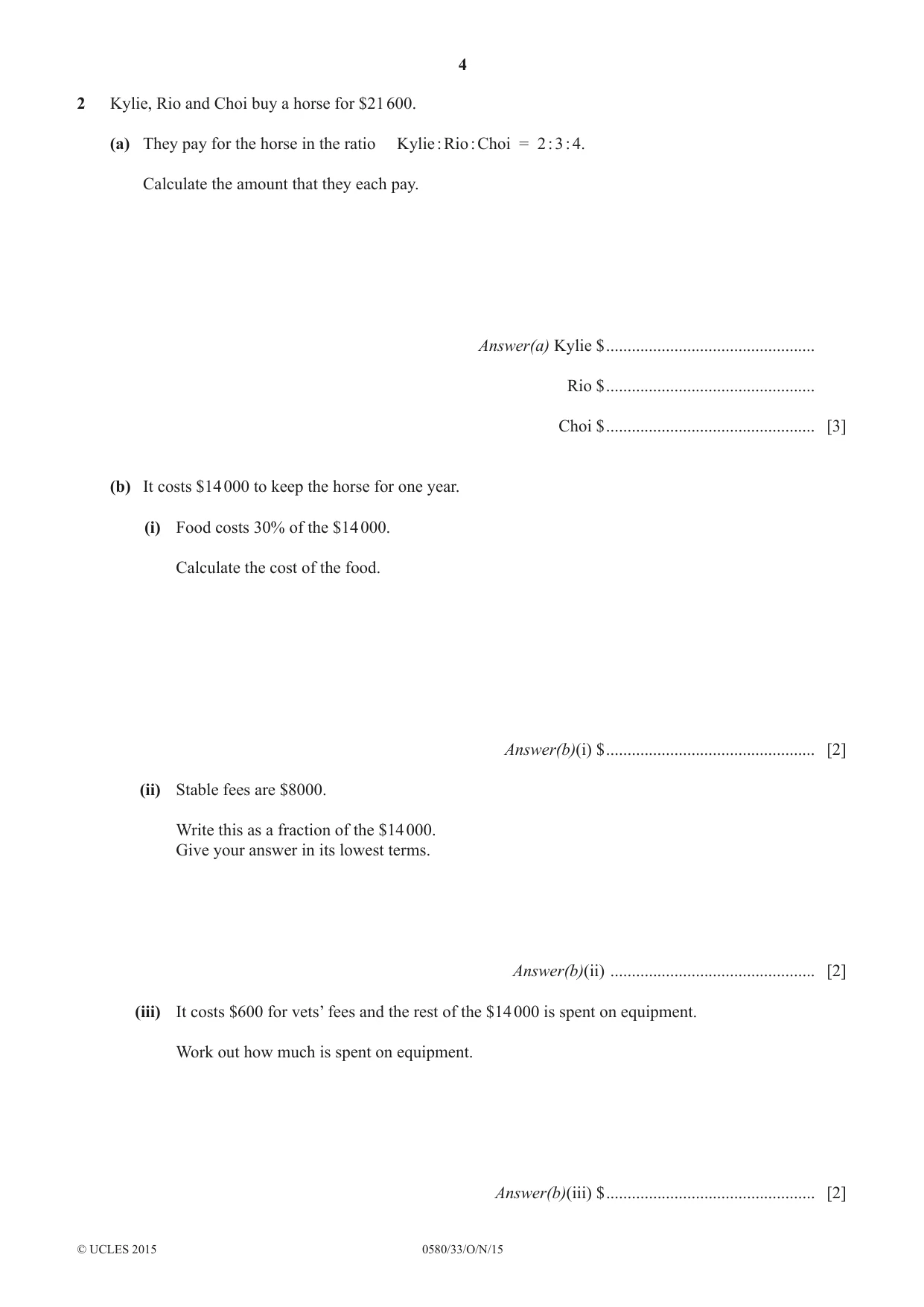 Cambridge IGCSE Mathematics 0580 2015 Oct/Nov Paper 3 · Variant 3 question paper, page 4 of 16