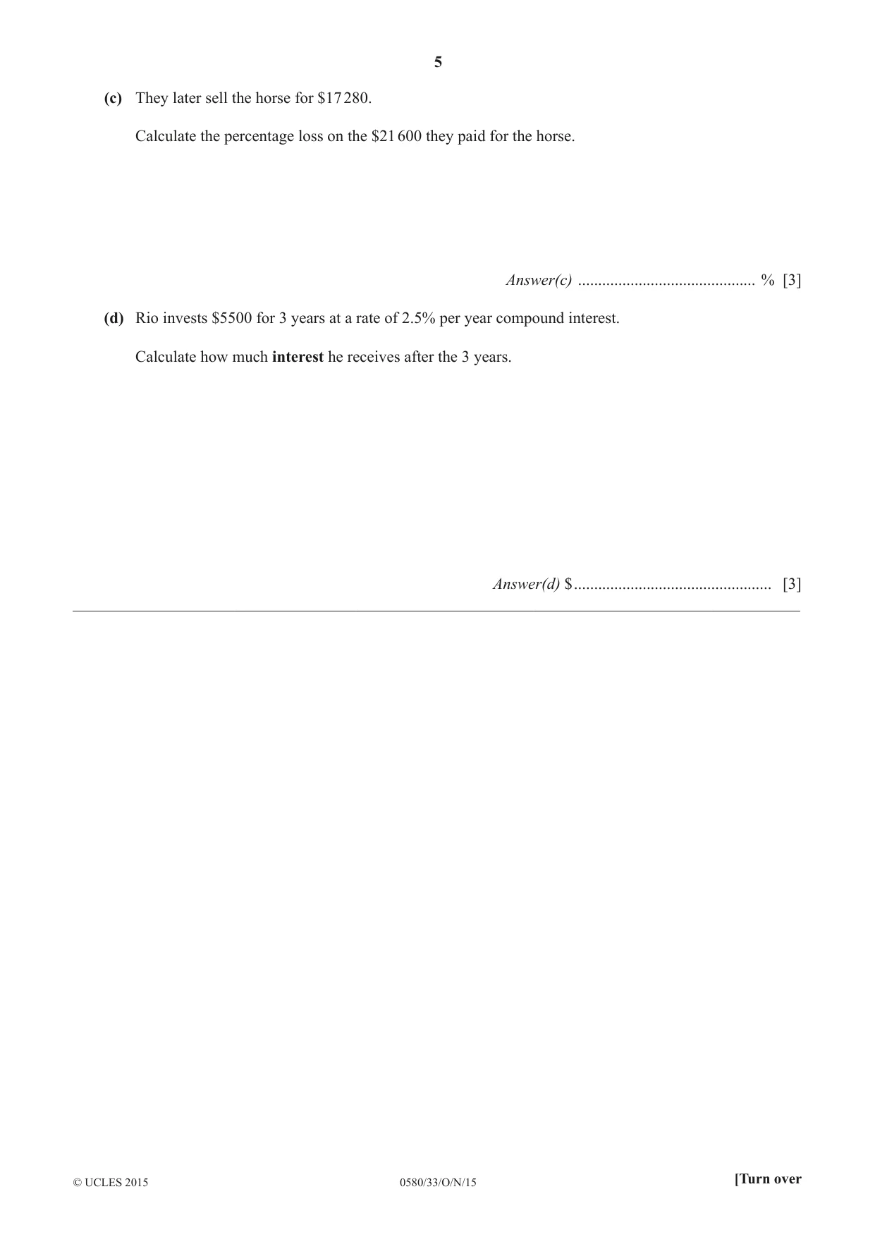 Cambridge IGCSE Mathematics 0580 2015 Oct/Nov Paper 3 · Variant 3 question paper, page 5 of 16