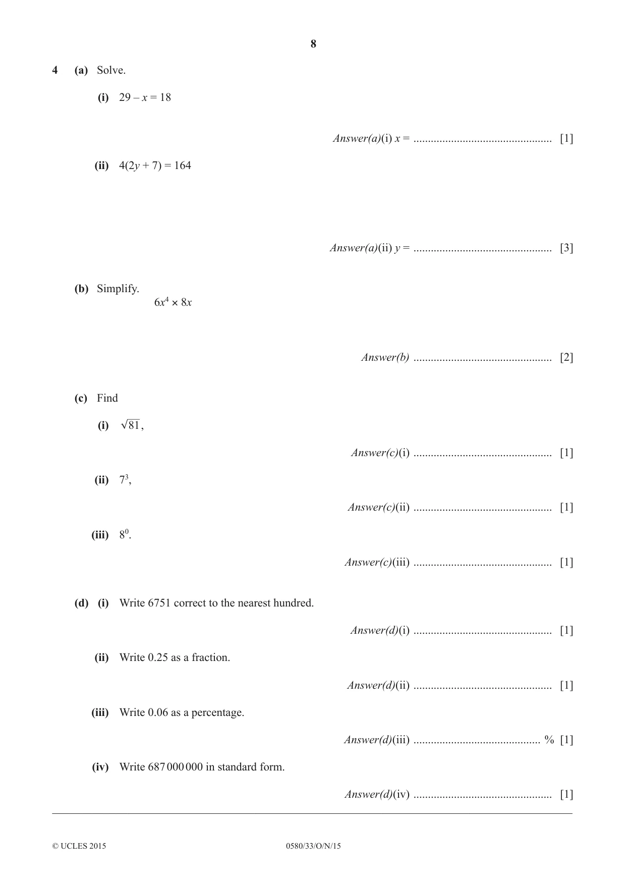 Cambridge IGCSE Mathematics 0580 2015 Oct/Nov Paper 3 · Variant 3 question paper, page 8 of 16