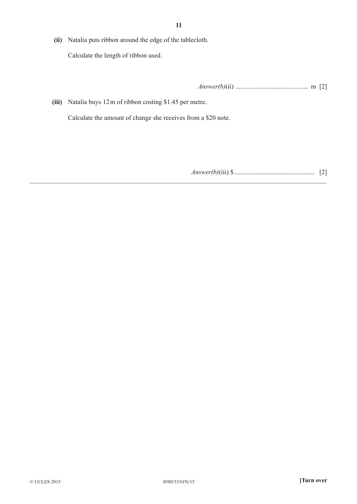 Cambridge IGCSE Mathematics 0580 2015 Oct/Nov Paper 3 · Variant 3 question paper, page 11 of 16