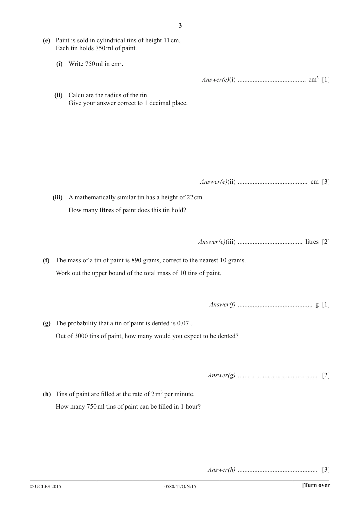 Cambridge IGCSE Mathematics 0580 2015 Oct/Nov Paper 4 · Variant 1 question paper, page 3 of 16