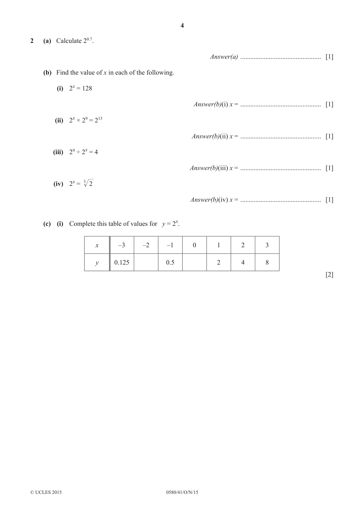 Cambridge IGCSE Mathematics 0580 2015 Oct/Nov Paper 4 · Variant 1 question paper, page 4 of 16