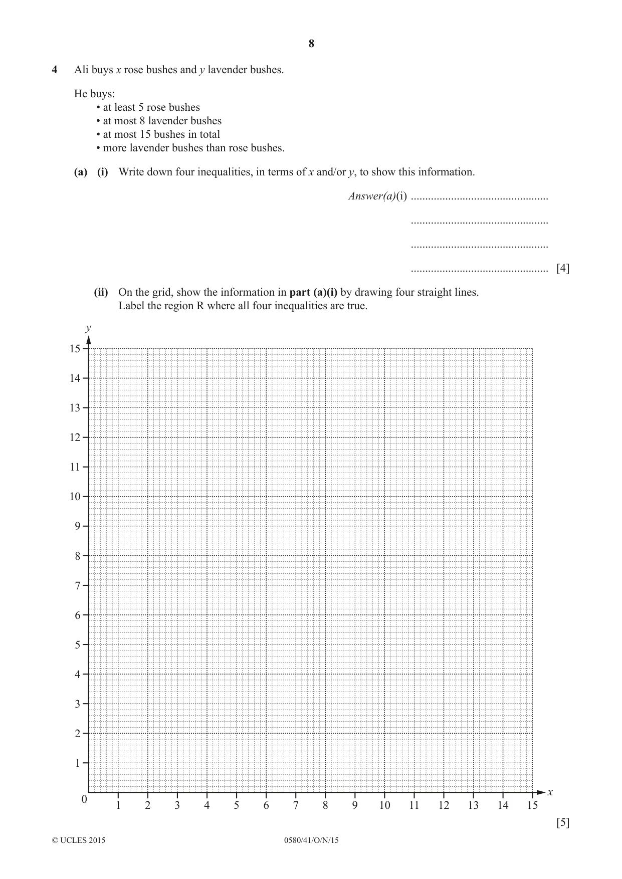 Cambridge IGCSE Mathematics 0580 2015 Oct/Nov Paper 4 · Variant 1 question paper, page 8 of 16