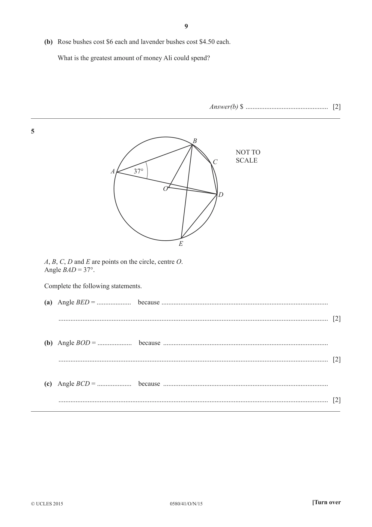 Cambridge IGCSE Mathematics 0580 2015 Oct/Nov Paper 4 · Variant 1 question paper, page 9 of 16