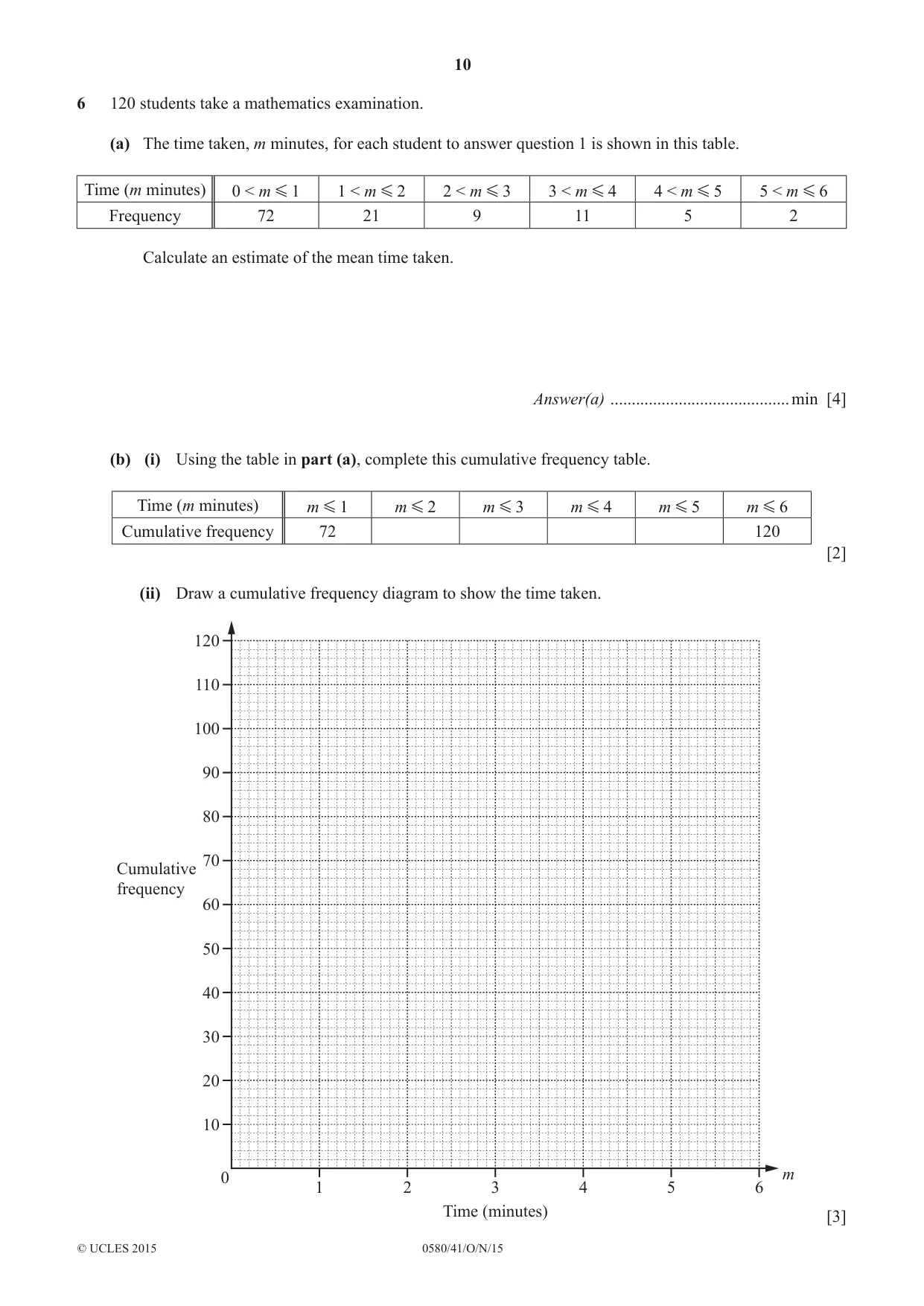 Cambridge IGCSE Mathematics 0580 2015 Oct/Nov Paper 4 · Variant 1 question paper, page 10 of 16