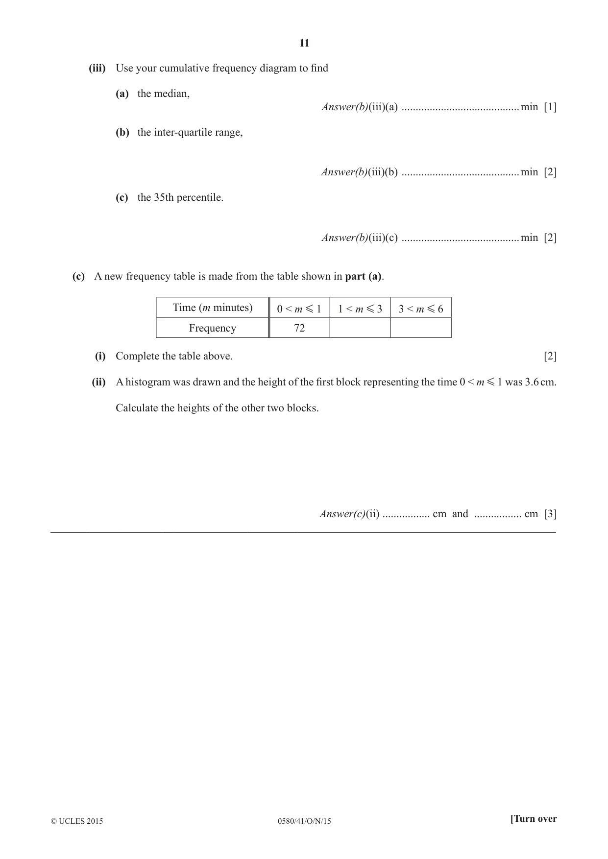Cambridge IGCSE Mathematics 0580 2015 Oct/Nov Paper 4 · Variant 1 question paper, page 11 of 16