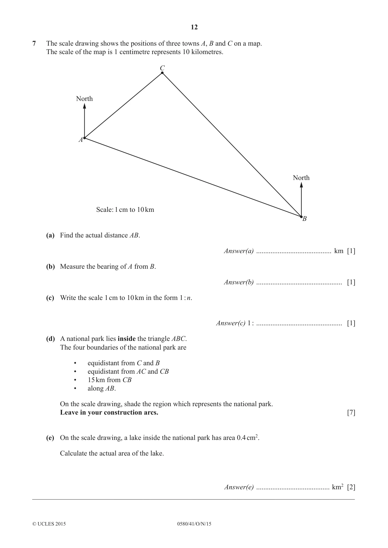 Cambridge IGCSE Mathematics 0580 2015 Oct/Nov Paper 4 · Variant 1 question paper, page 12 of 16