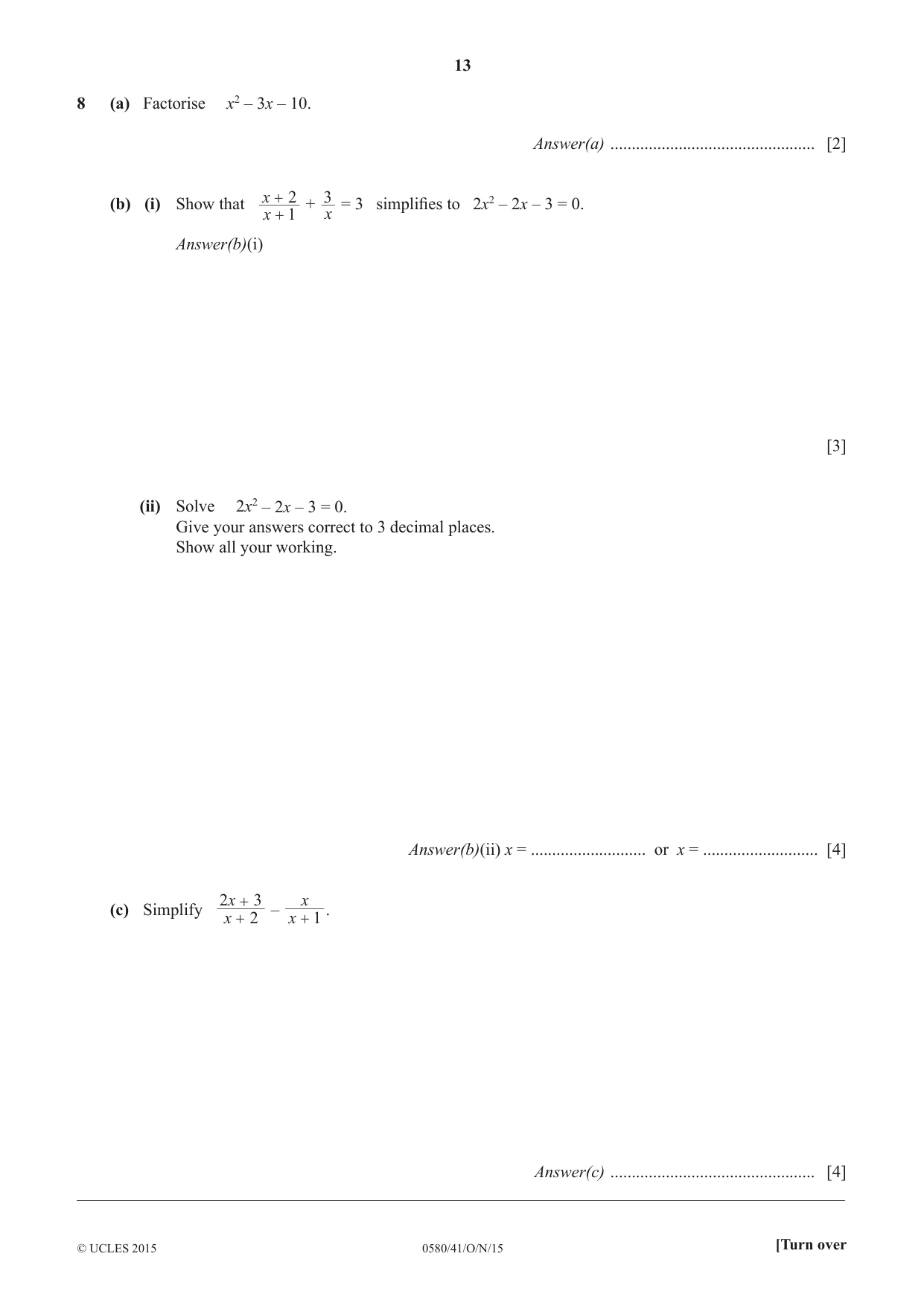 Cambridge IGCSE Mathematics 0580 2015 Oct/Nov Paper 4 · Variant 1 question paper, page 13 of 16