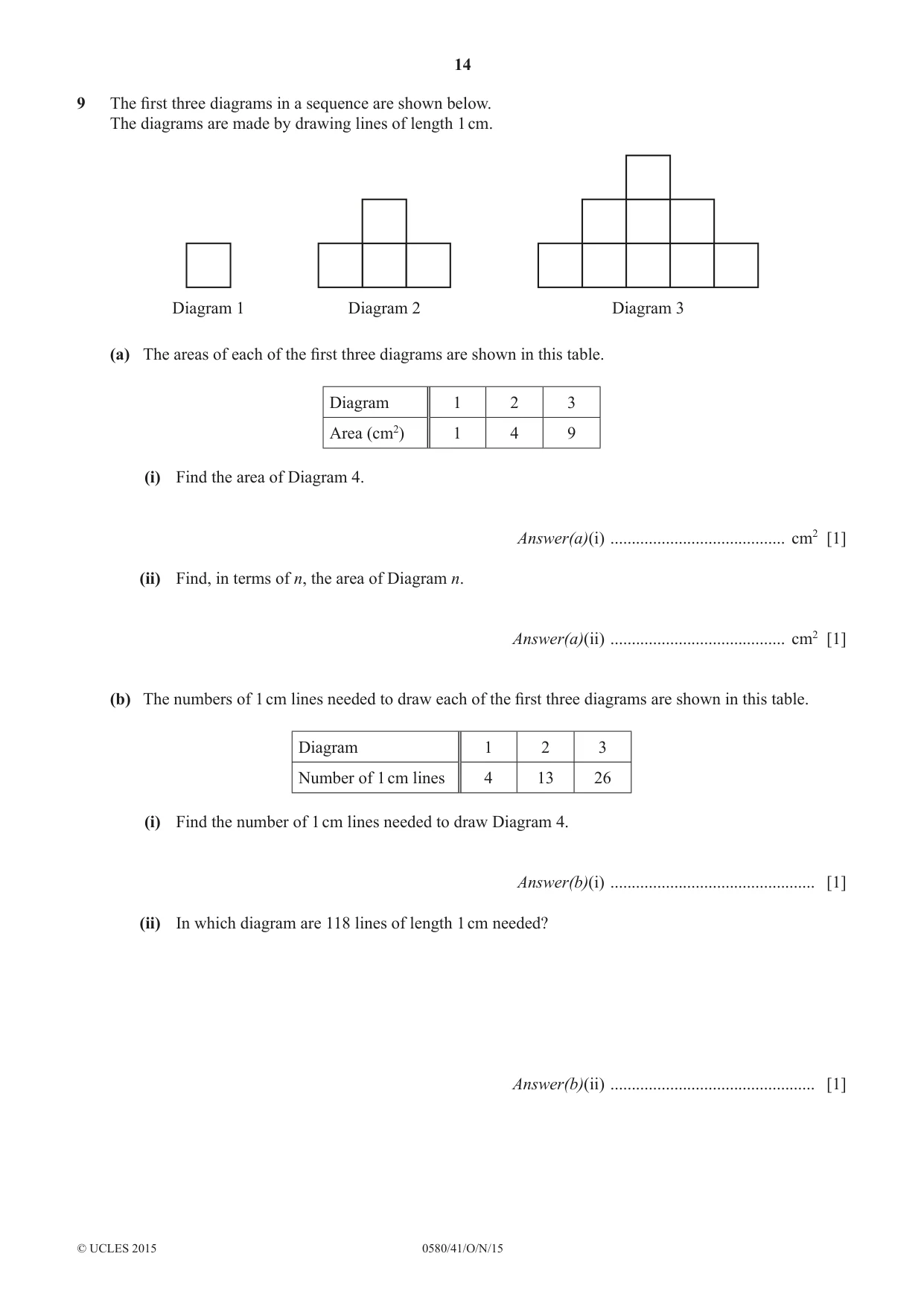 Cambridge IGCSE Mathematics 0580 2015 Oct/Nov Paper 4 · Variant 1 question paper, page 14 of 16