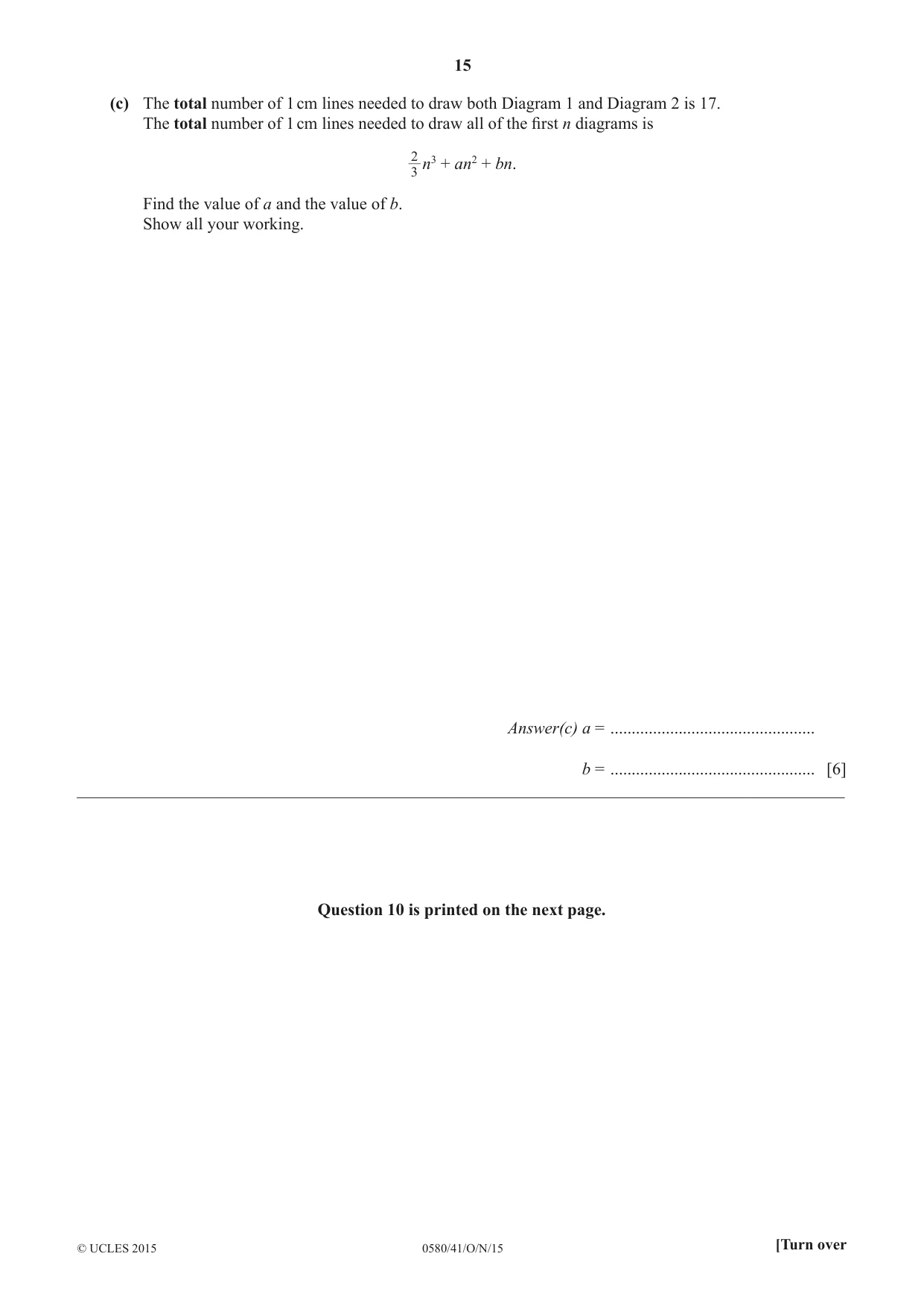 Cambridge IGCSE Mathematics 0580 2015 Oct/Nov Paper 4 · Variant 1 question paper, page 15 of 16
