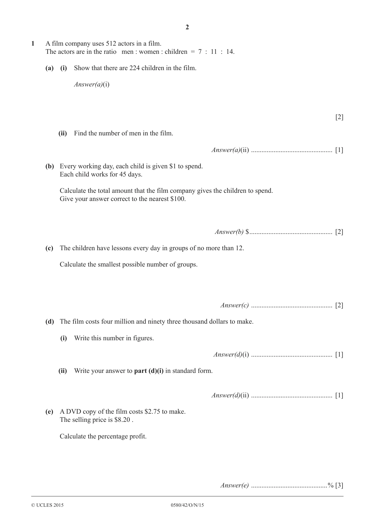 Cambridge IGCSE Mathematics 0580 2015 Oct/Nov Paper 4 · Variant 2 question paper, page 2 of 16