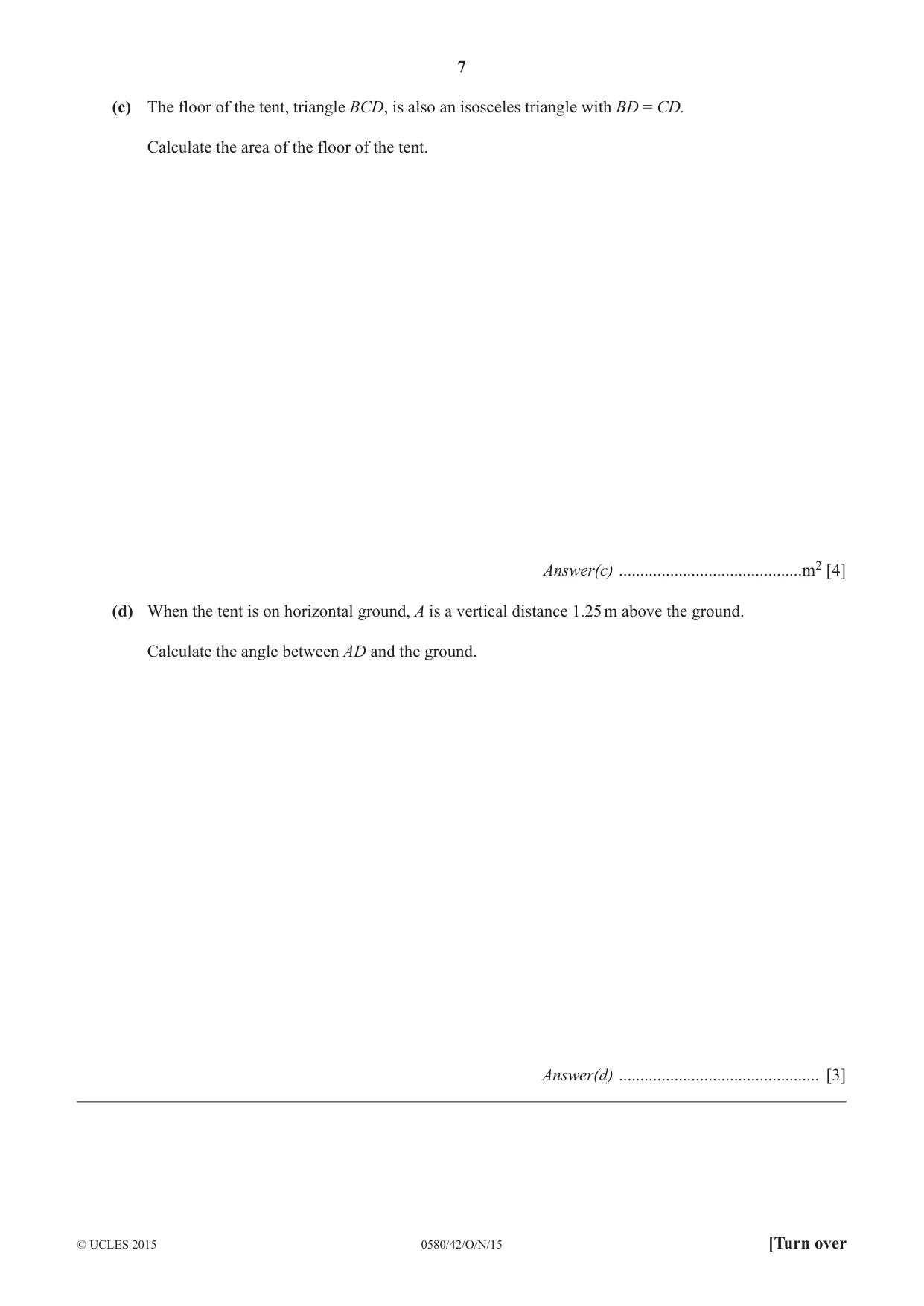 Cambridge IGCSE Mathematics 0580 2015 Oct/Nov Paper 4 · Variant 2 question paper, page 7 of 16