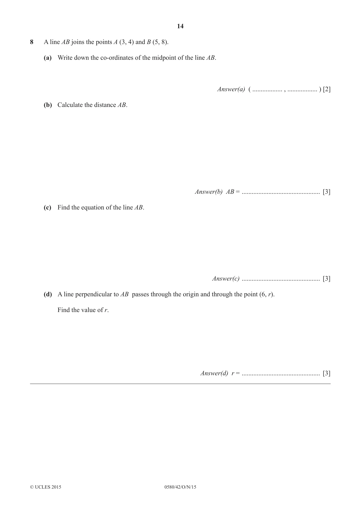 Cambridge IGCSE Mathematics 0580 2015 Oct/Nov Paper 4 · Variant 2 question paper, page 14 of 16