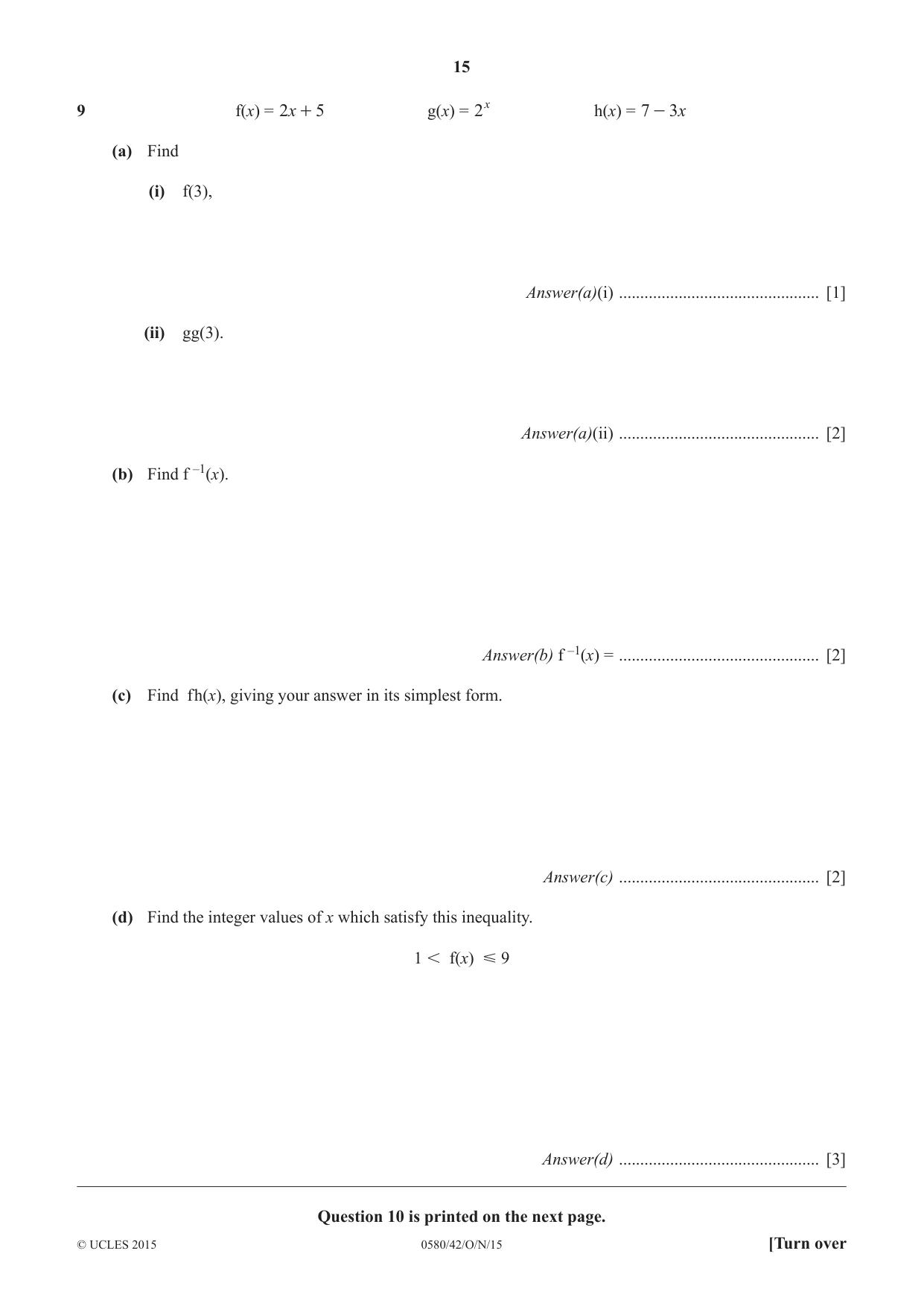 Cambridge IGCSE Mathematics 0580 2015 Oct/Nov Paper 4 · Variant 2 question paper, page 15 of 16